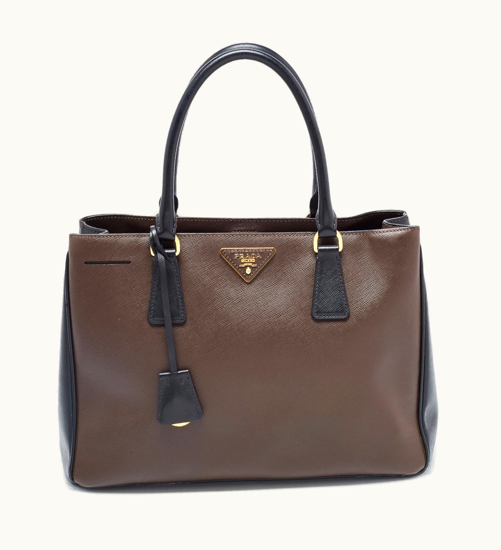 Prada Prada Brown/Black Saffiano Leather Medium Galleria Double Zip Tote