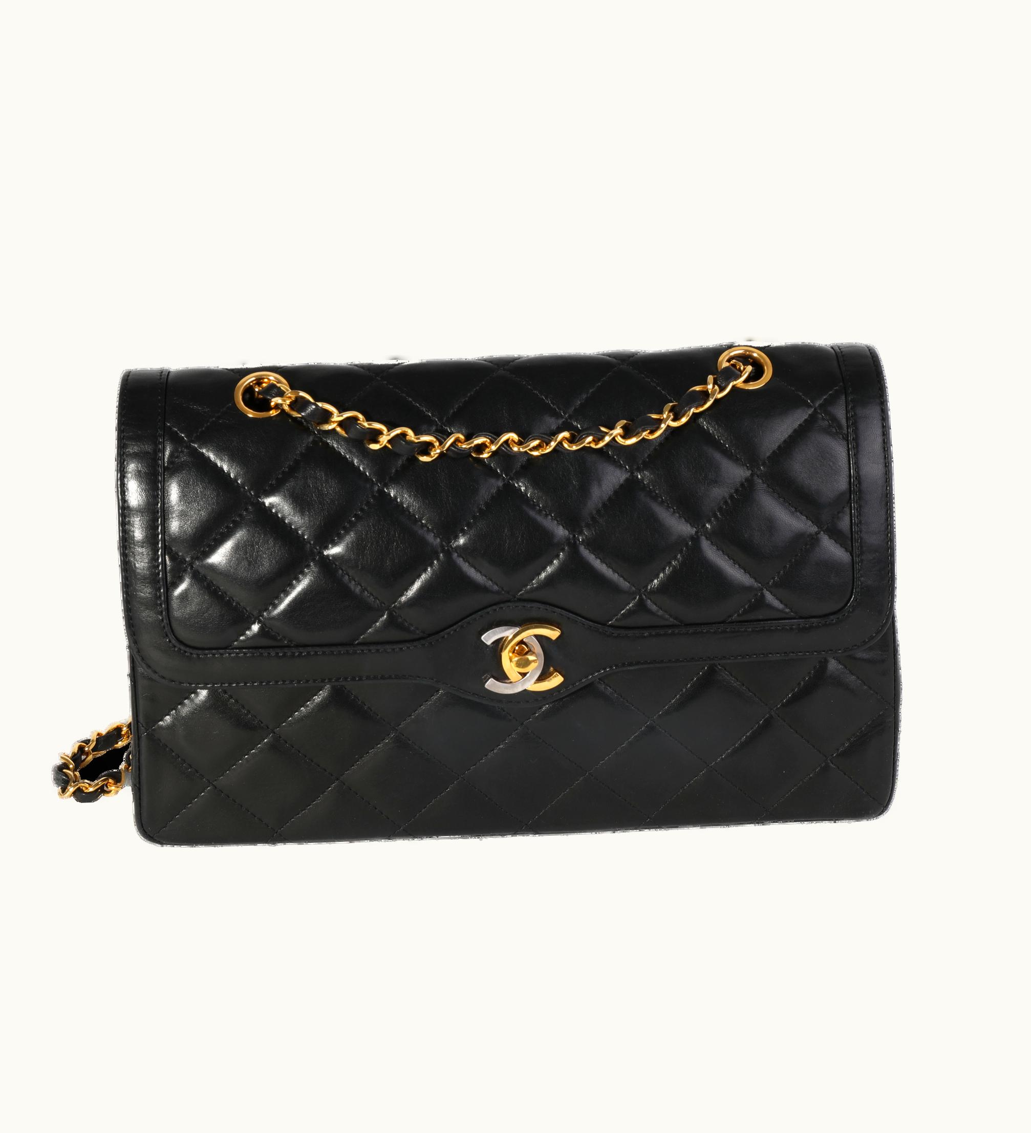 Chanel Chanel Vintage Black Quilted Lambskin Double Flap Bag