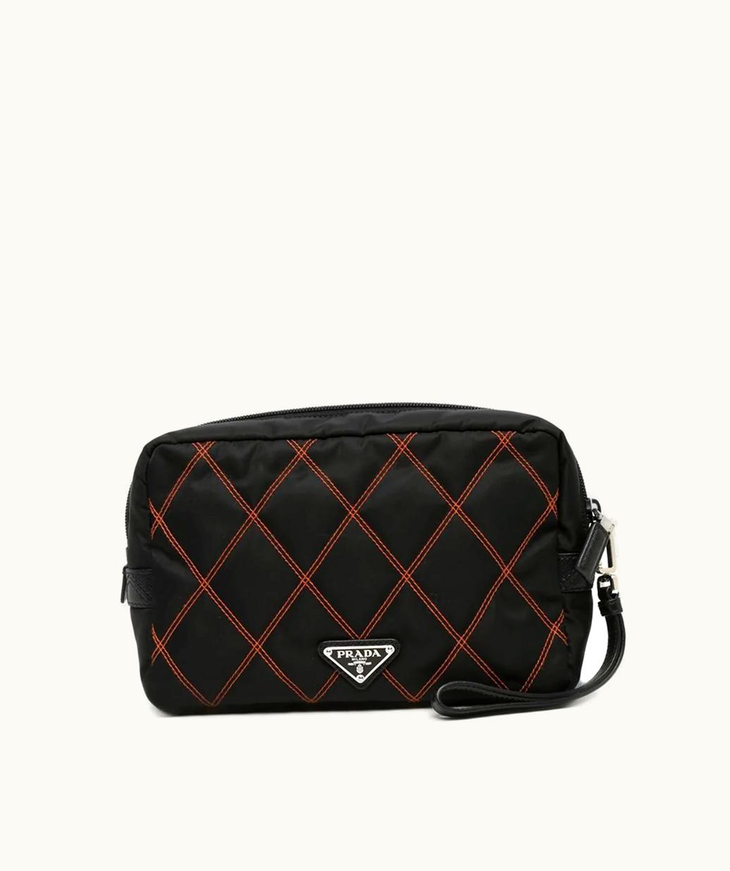 Prada Prada Nylon Black And Orange Pouch