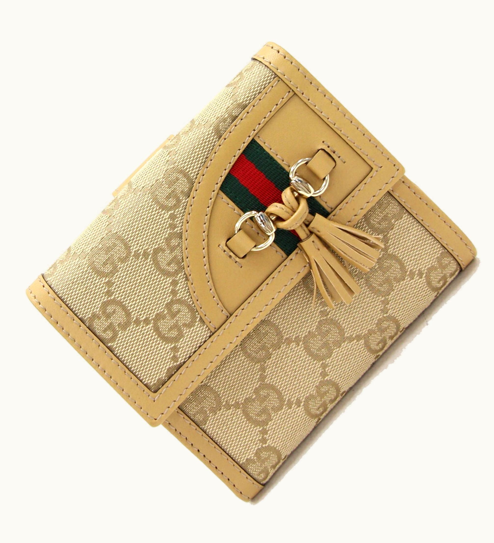 Gucci Gucci W Wallet GG 233053 Beige Canvas Leather Ladies Sherry Line