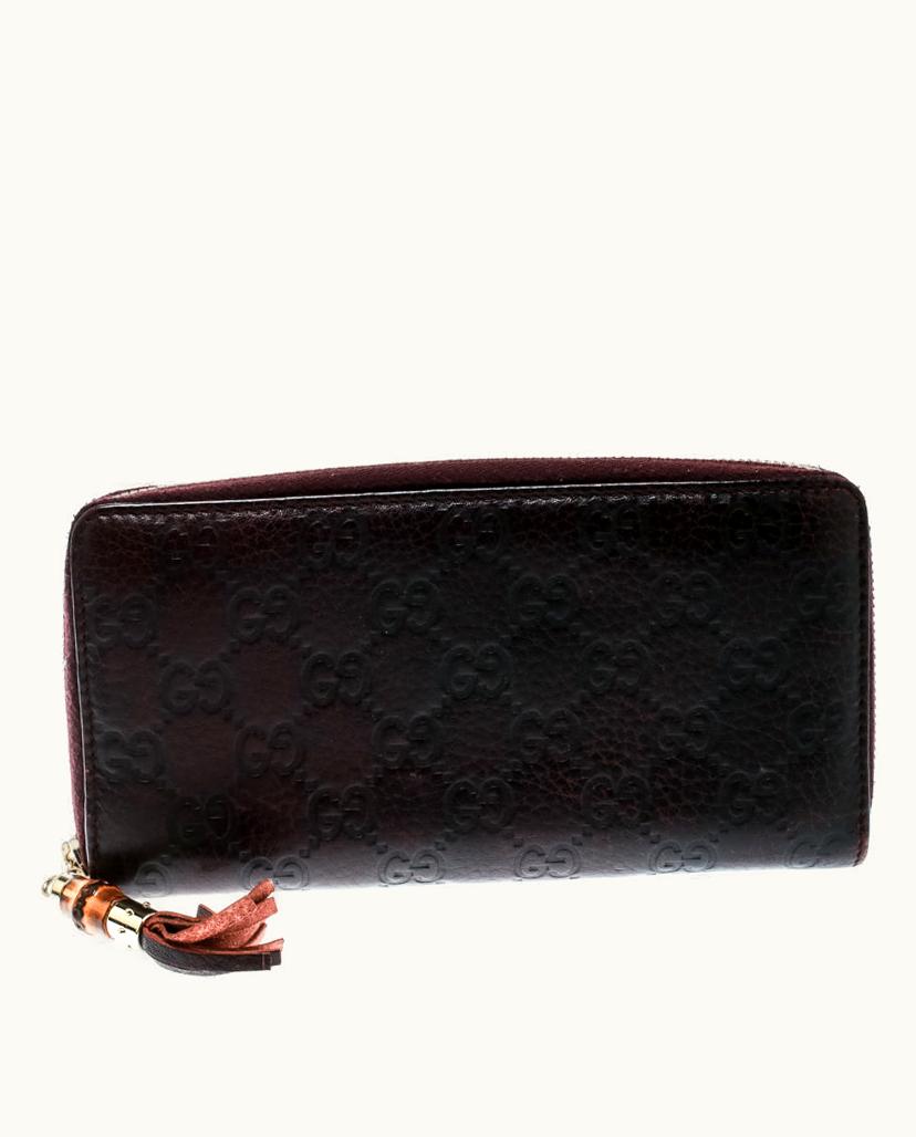 Gucci Gucci Guccissima Leather Bamboo Tassel Zip Around Wallet in Burgundy