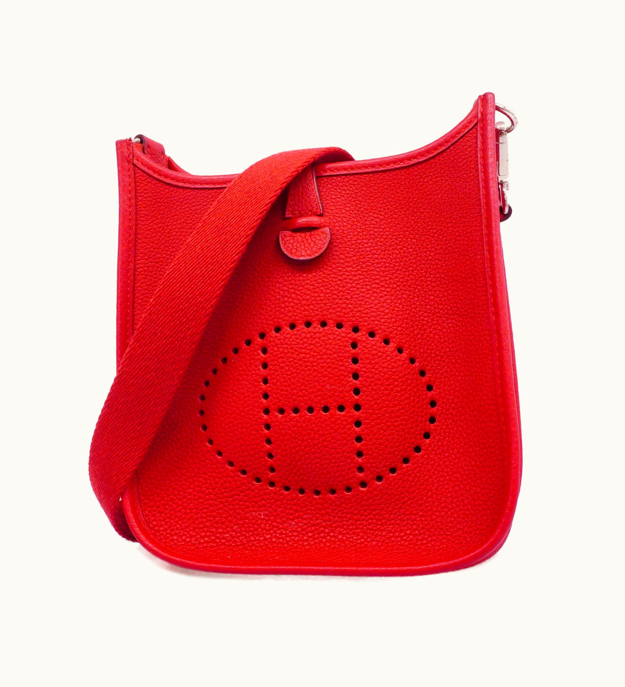 Hermès Hermès Evelyne Evelyne Tpm Y Engraved Taurillon Maurice Women's Leather Shoulder Bag Rouge Casaque