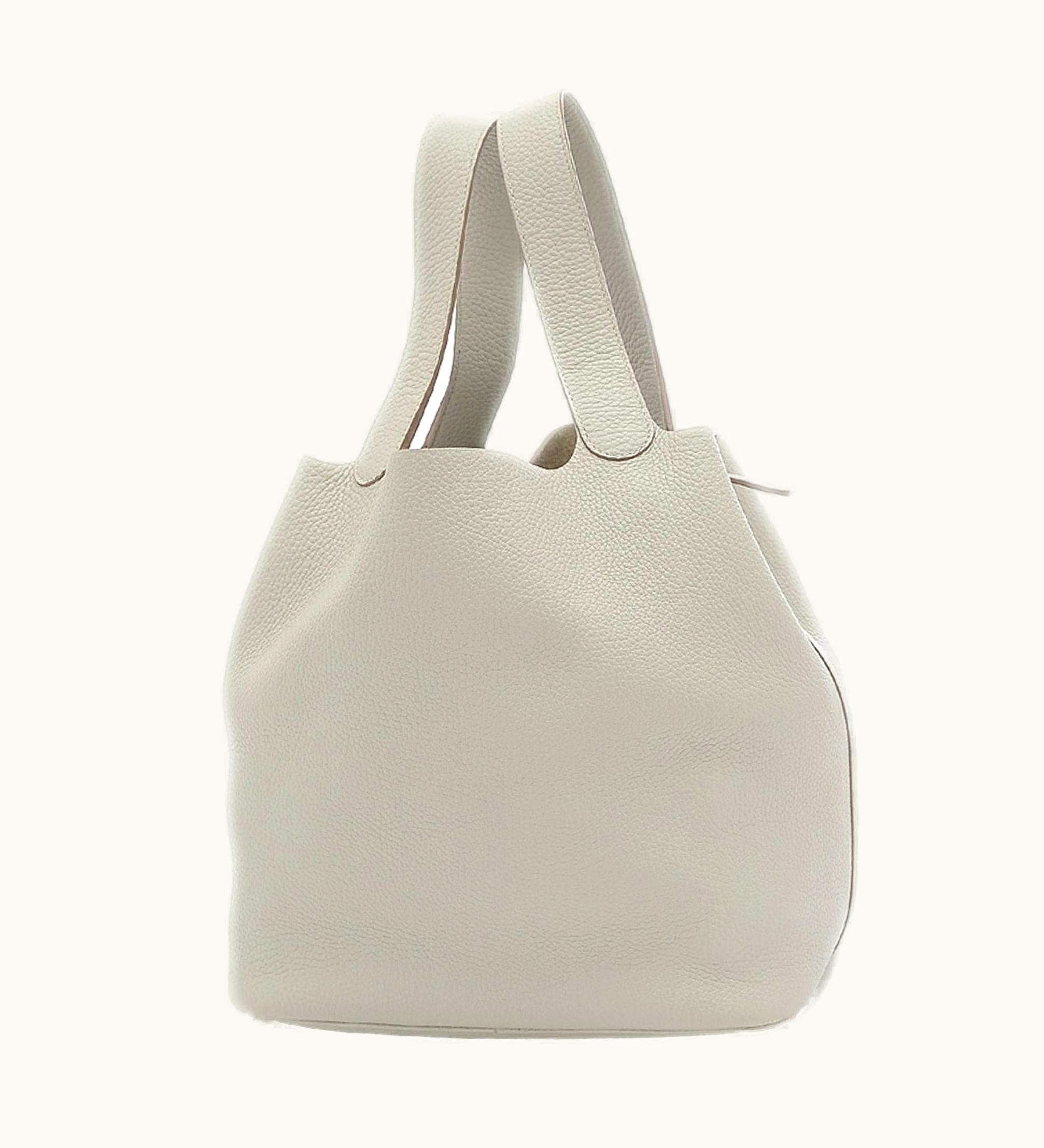 Hermès Hermès Picotin Lock GM 26 Taurillon Clemence Pearl Gray D Engraved Handbag