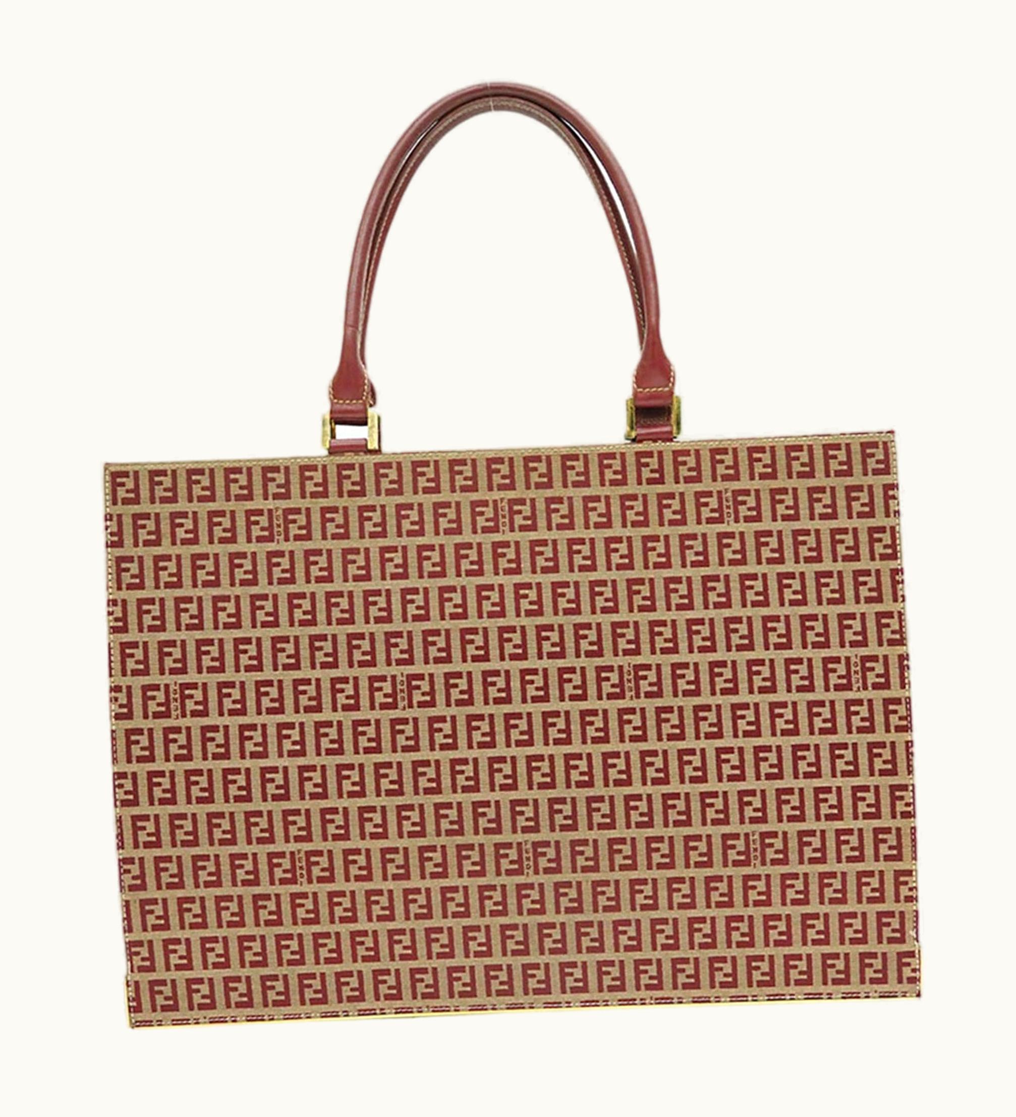 Fendi Fendi Zucca Tote Bag Red X Beige Canvas Leather Briefcase Women's