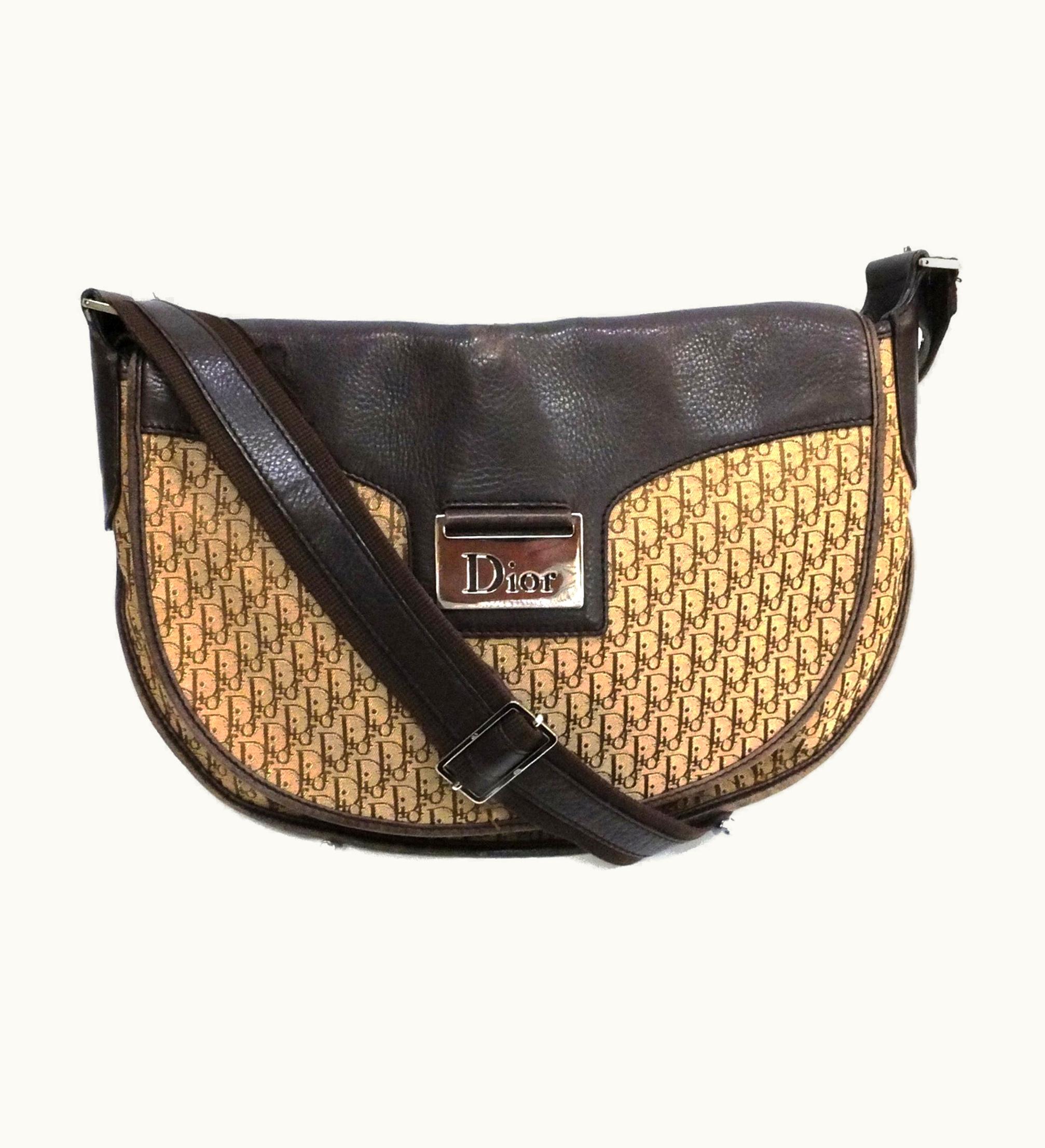 Dior Dior Christian Dior Shoulder Bag Trotter Brown Beige Leather Canvas