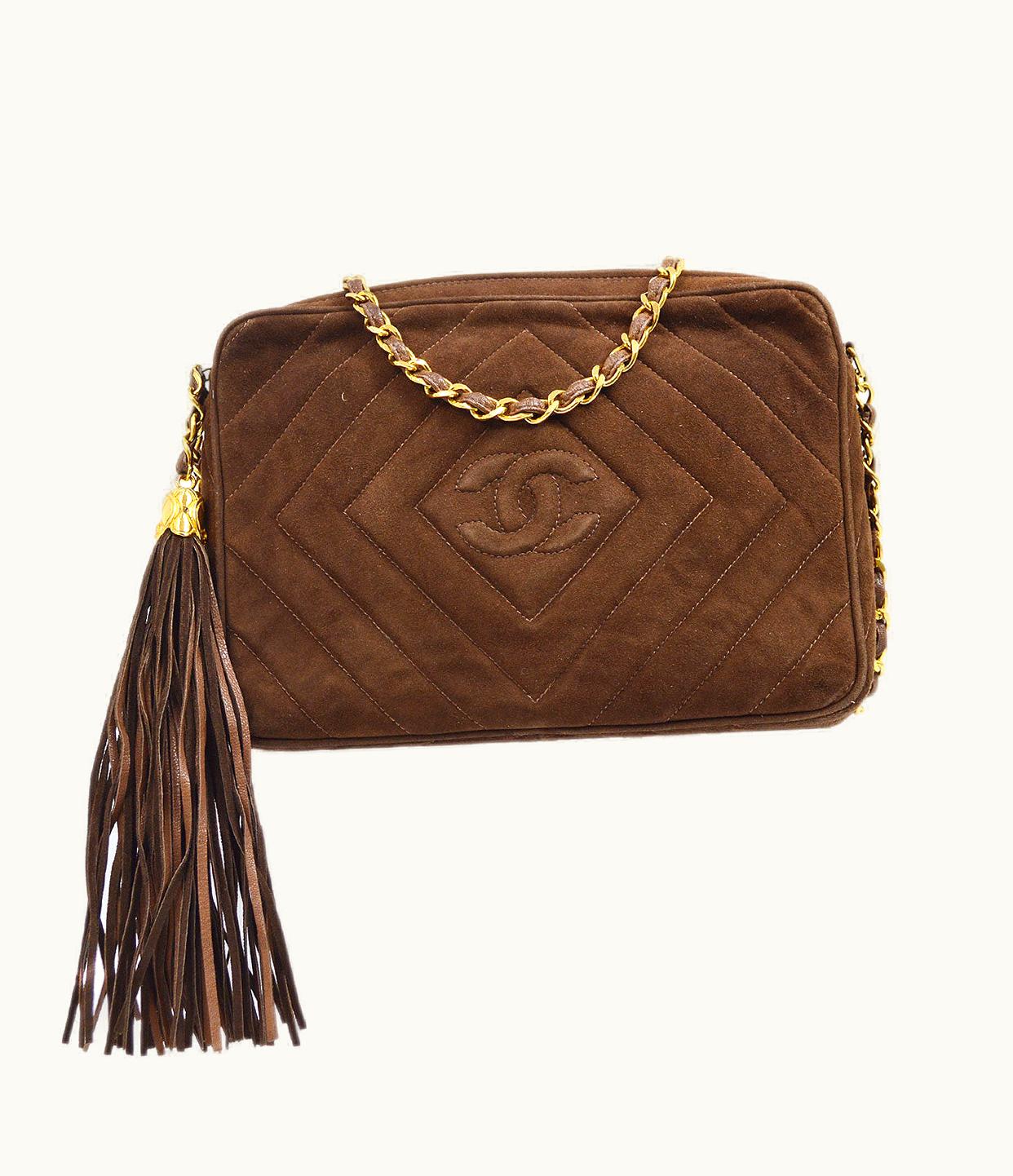Chanel Chanel 1991-1994 Brown Suede Diamond Camera Bag Small Jt06625G