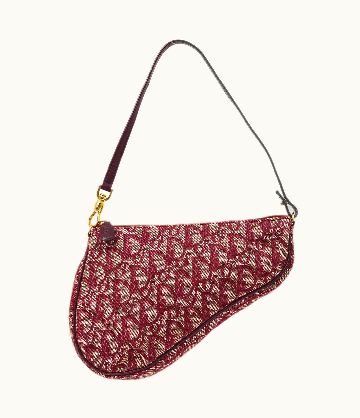 Dior Dior Christian Dior 2002 Trotter Pattern Saddle Hand Bag Bordeaux Ao33199