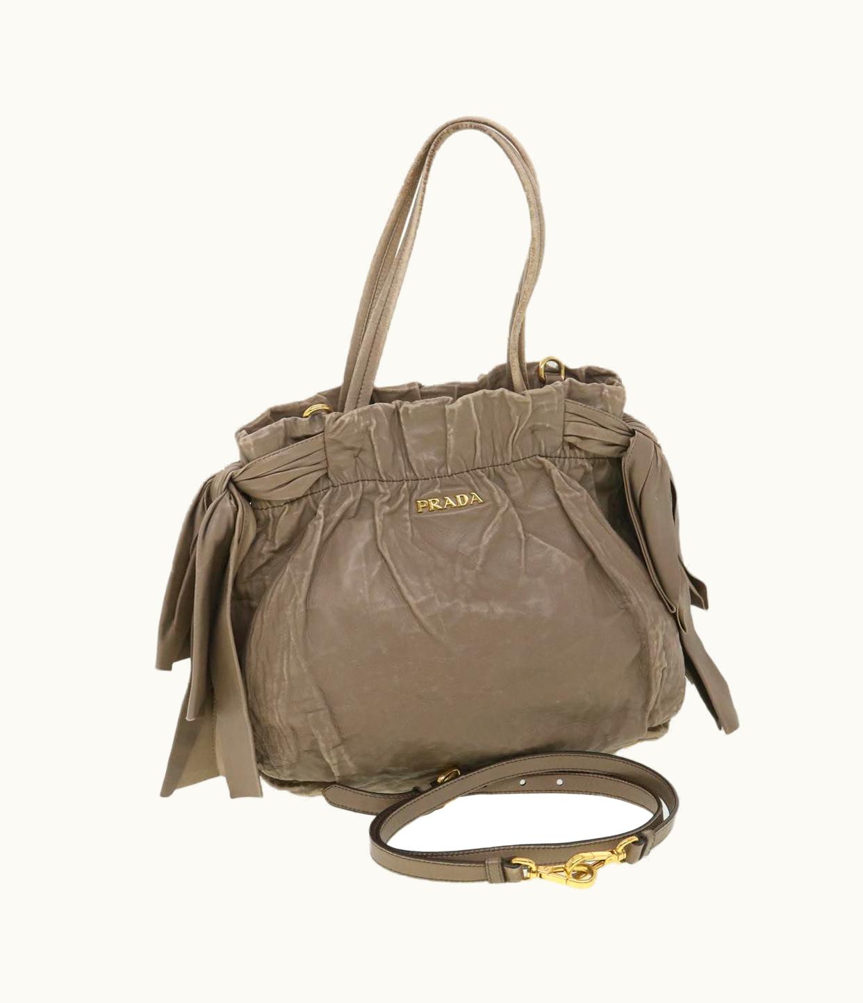 Prada PRADA Classic Leather Hand Bag Gray