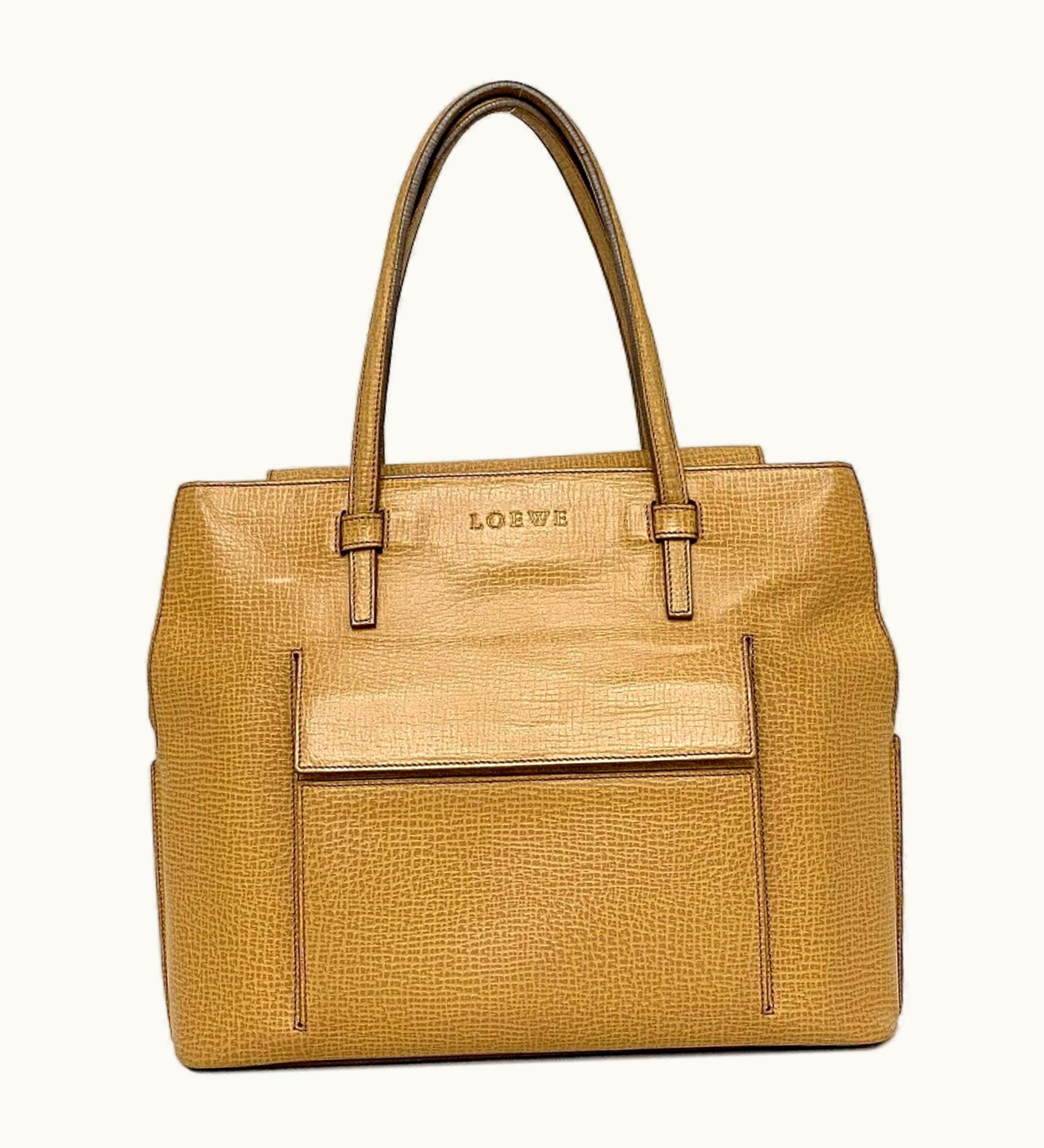 Loewe Loewe Tote Bag Orange Beige Leather Loewe Handbag Ladies Embossed Flap Compartment