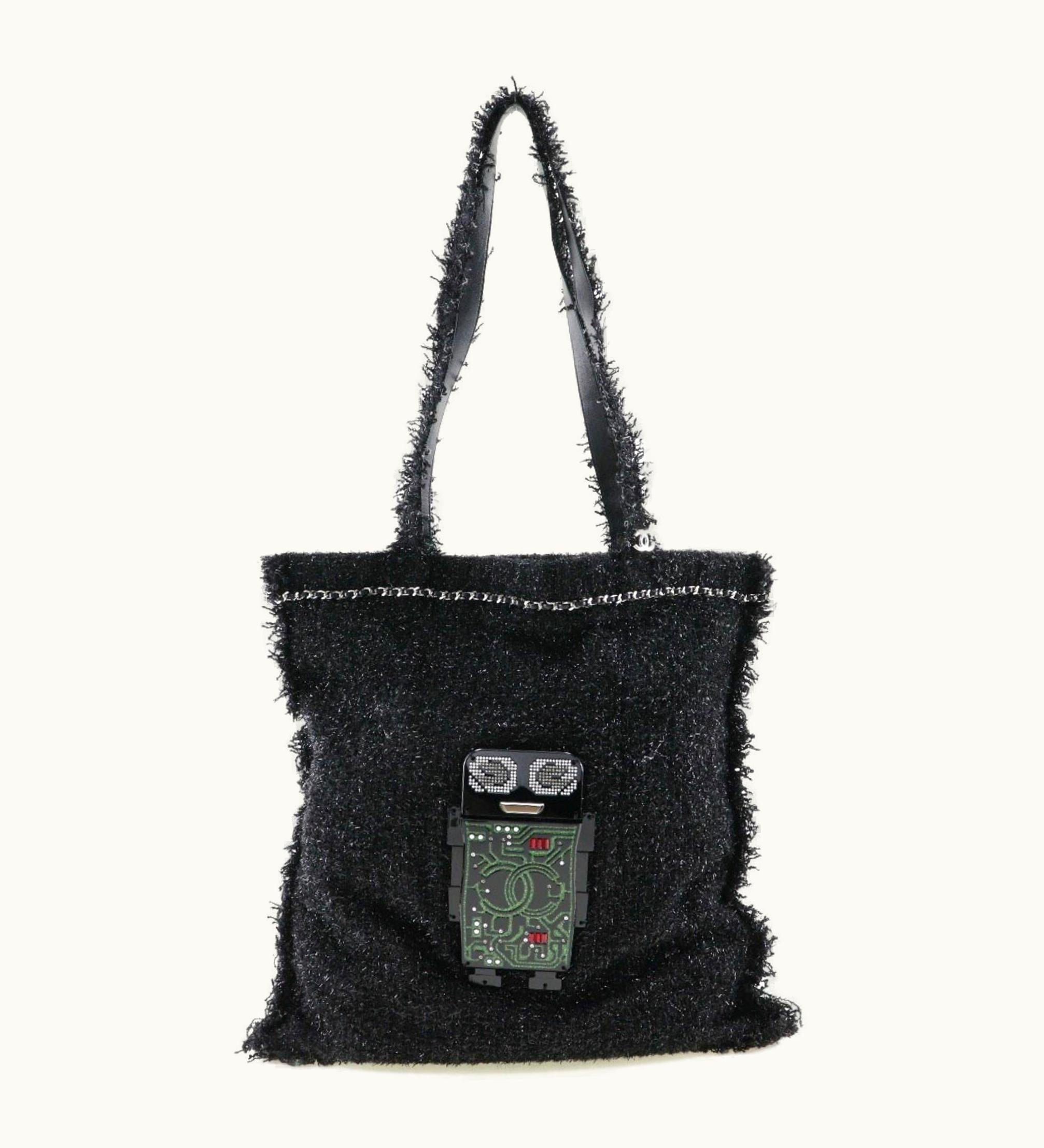 Chanel Chanel Robot Tote Bag Cocomark A94646 Tweed Black/Silver Hardware Unisex