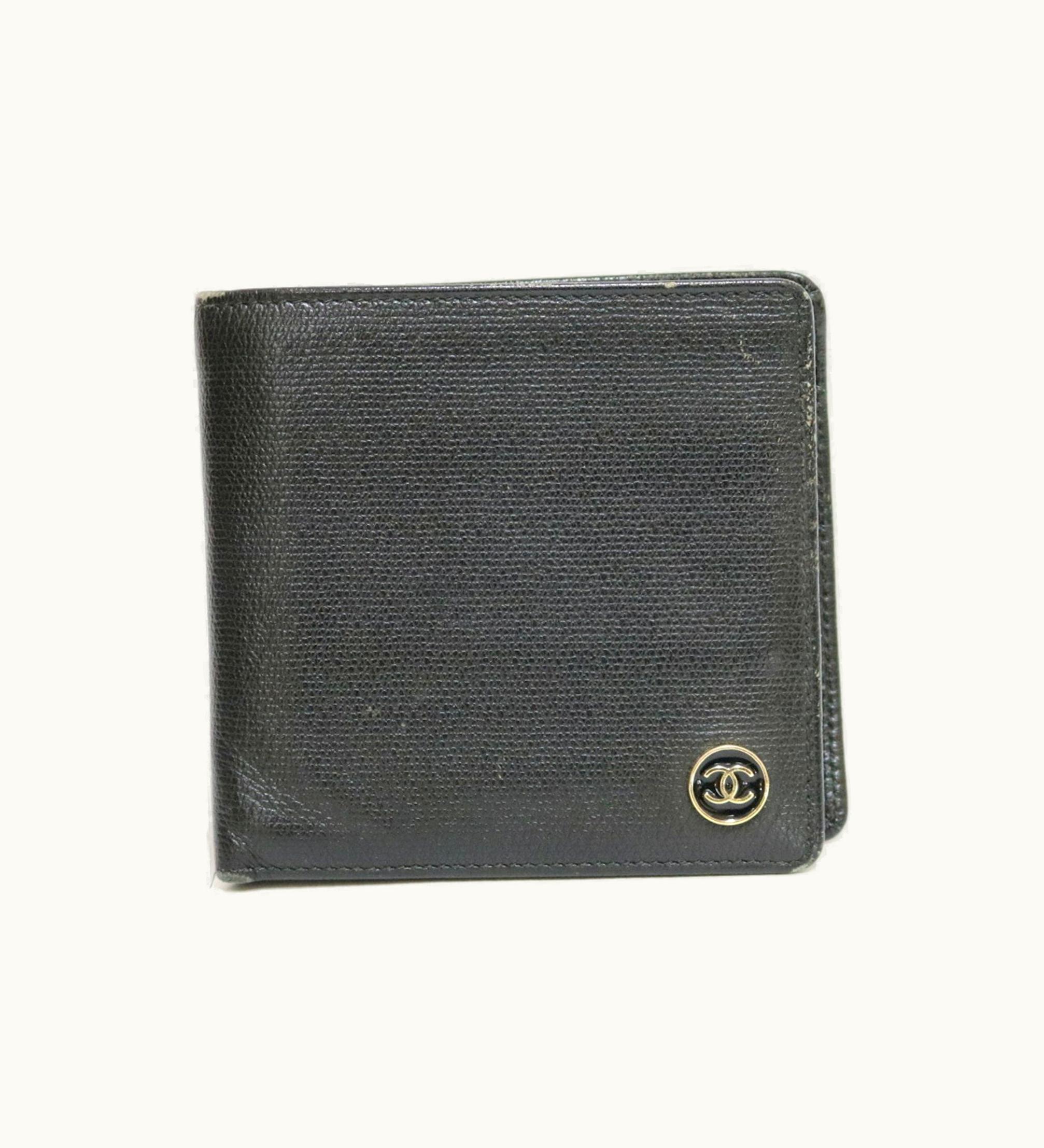 Chanel Chanel Bi-Fold Wallet Coco Button Mark CC Leather Black Women's Men's