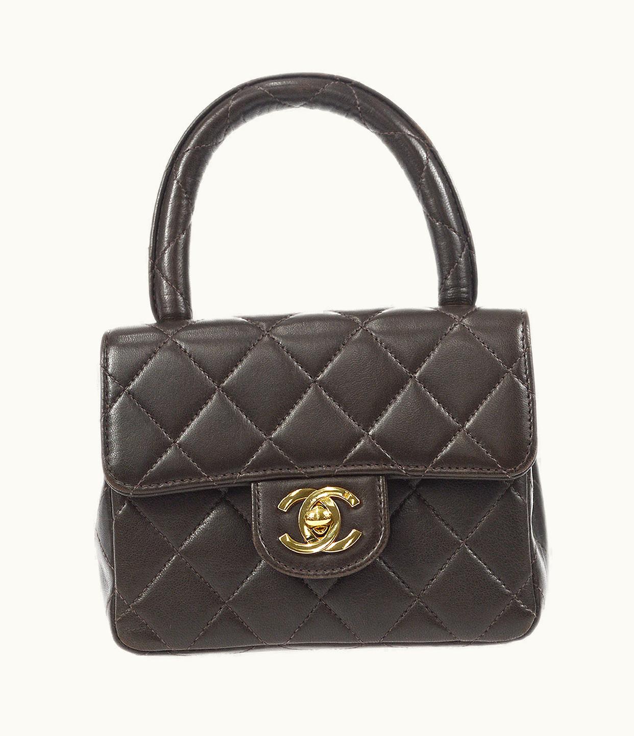 Chanel Classic Flap Handbag Micro Brown Lambskin 96861