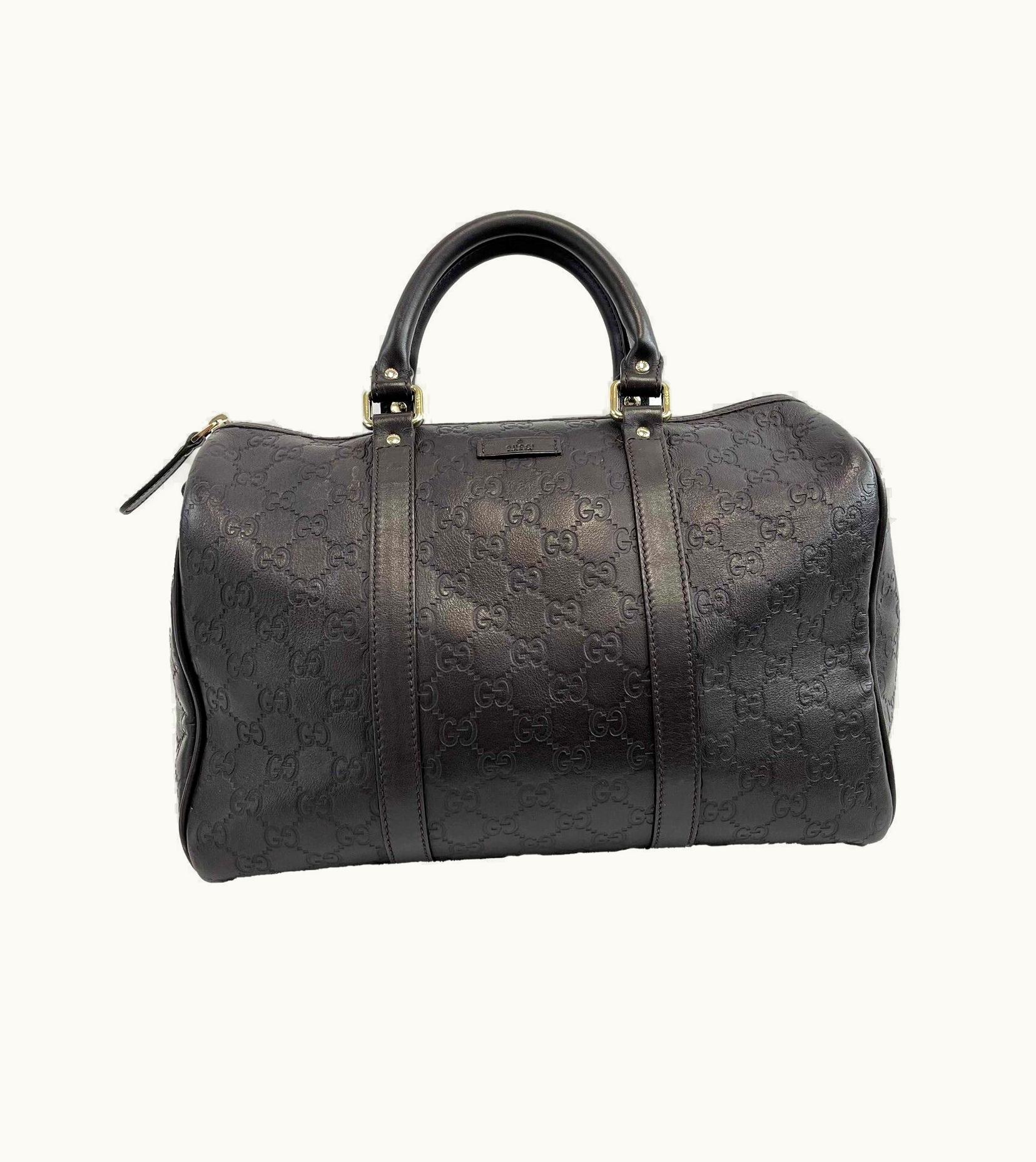 Gucci - Embossed Leather Monogram Speedy Medium Brown Top Handle Bag