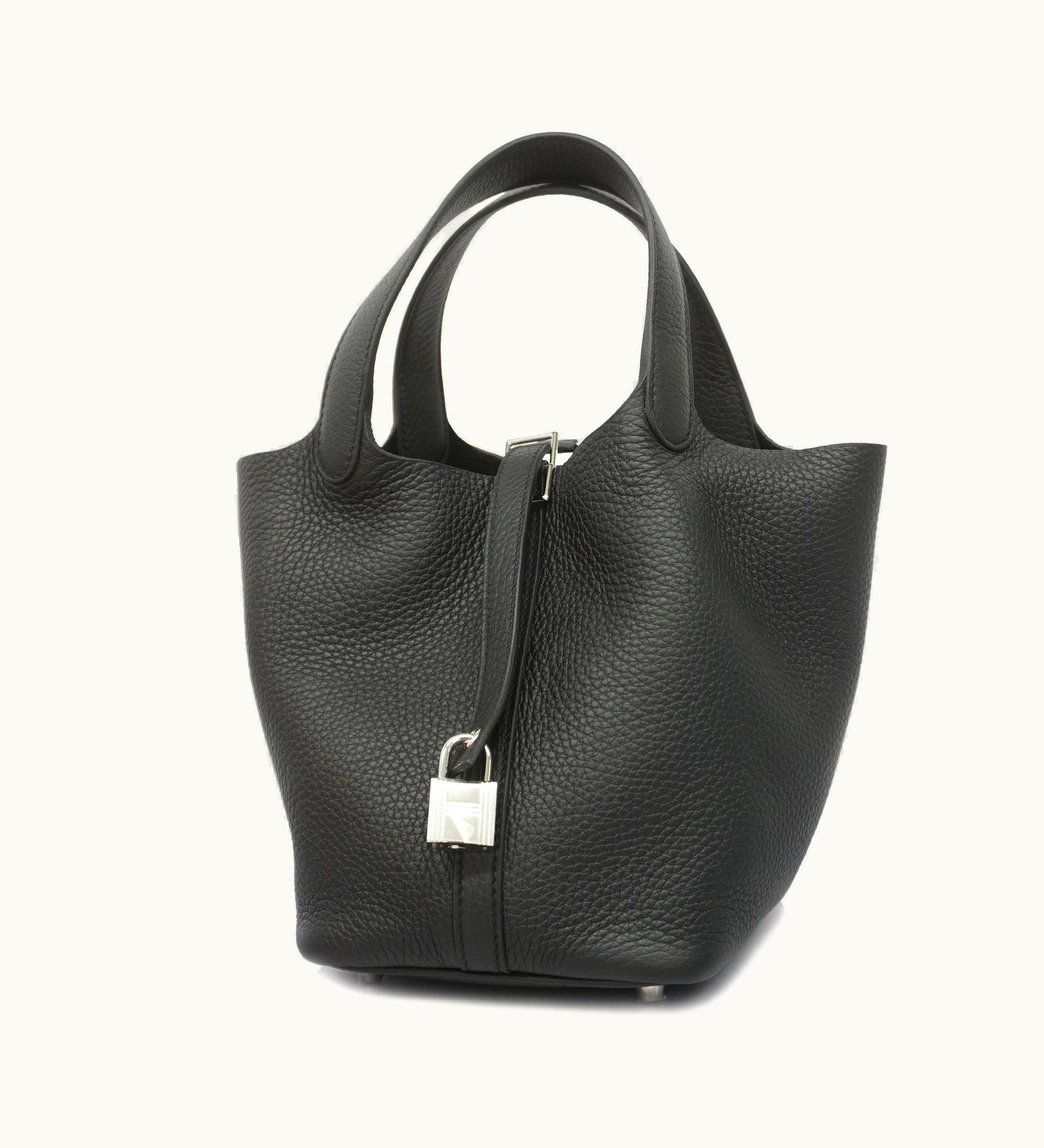 Hermes Picotin Lock PM U Engraved Women's Taurillon Clemence Leather Black Silver