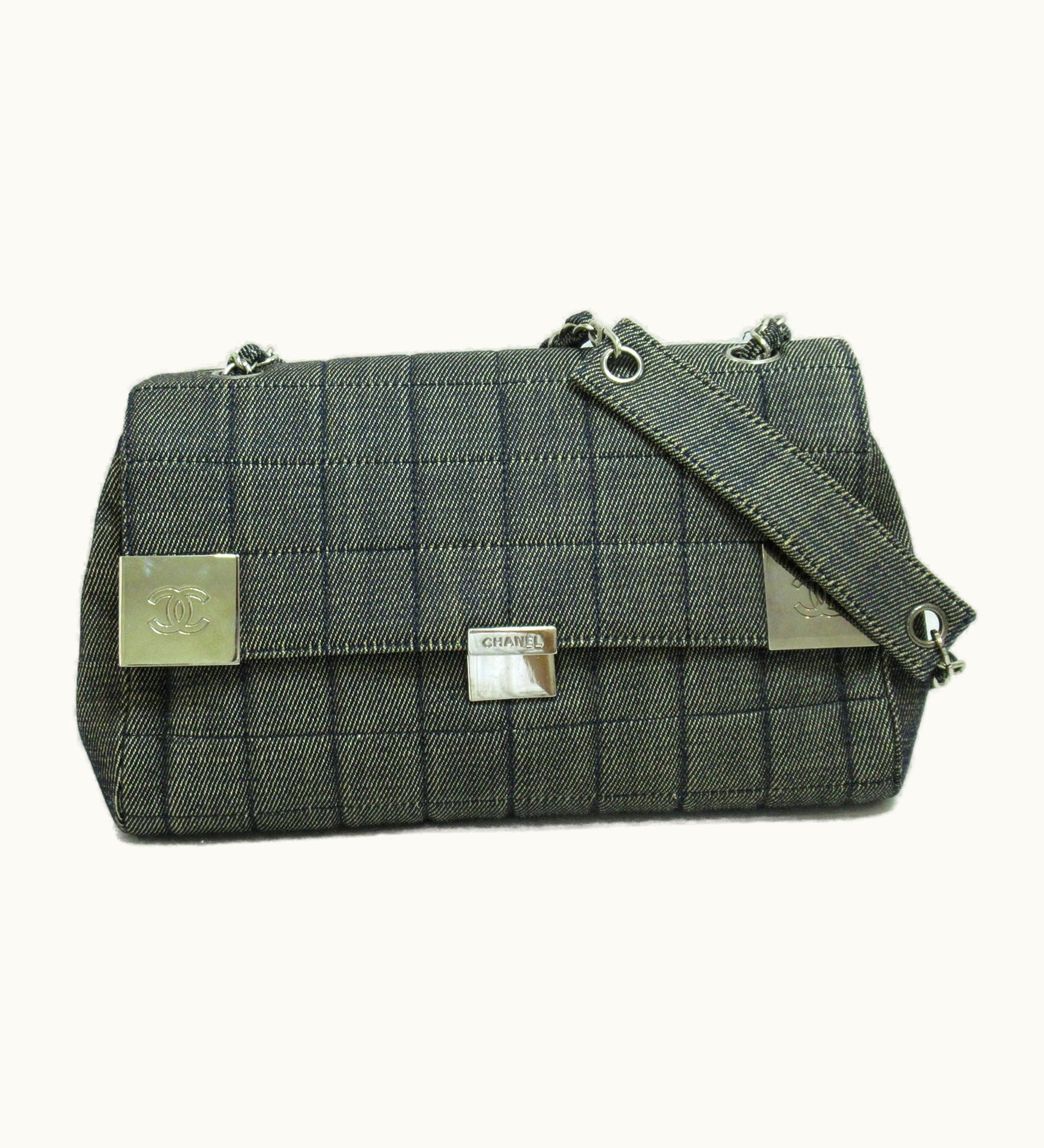 Chanel Chocolate Bar Chainshoulder Bag Black Denimblack Denim