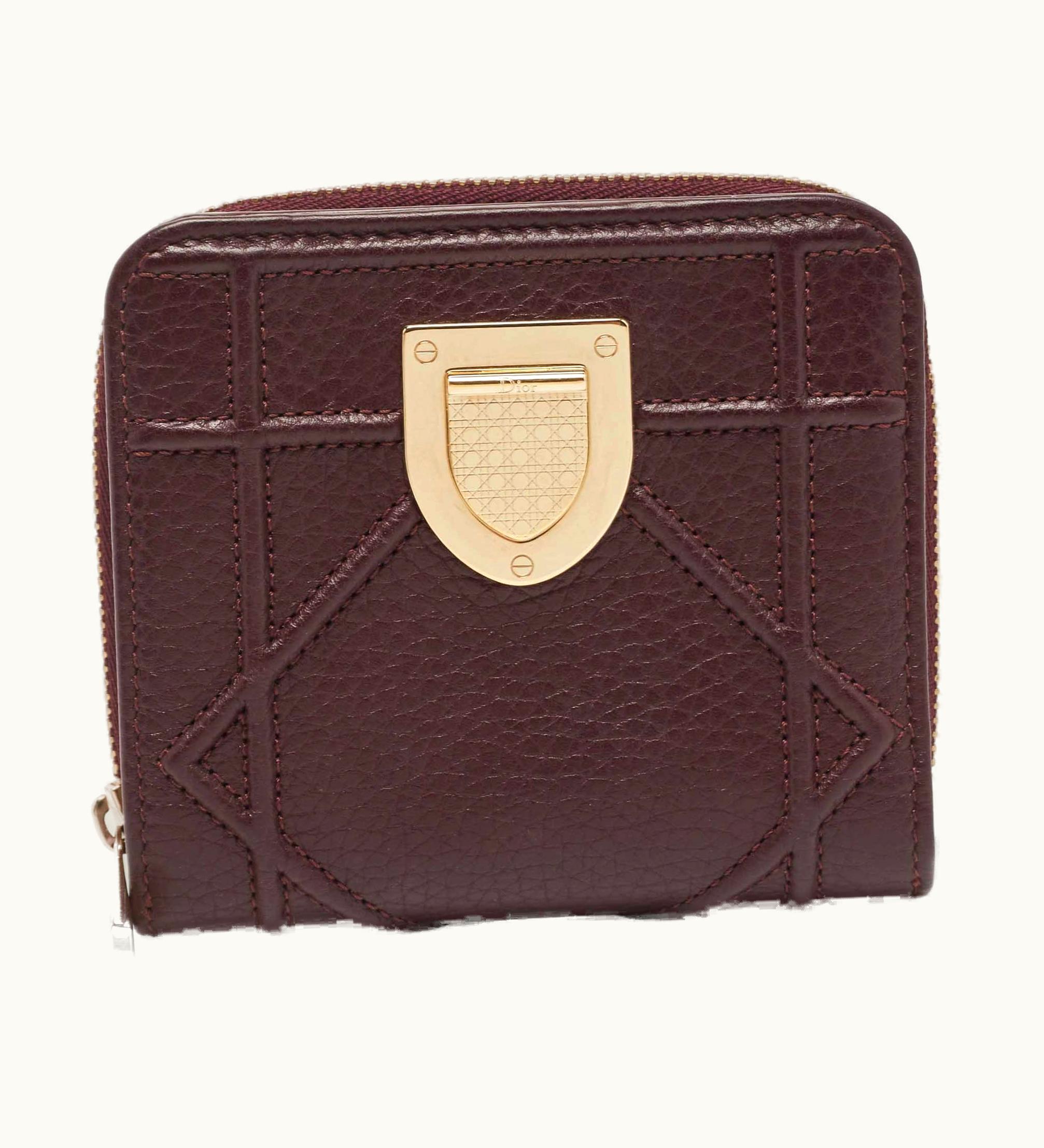 Dior Burgundy Leather Ama Zip Compact Wallet
