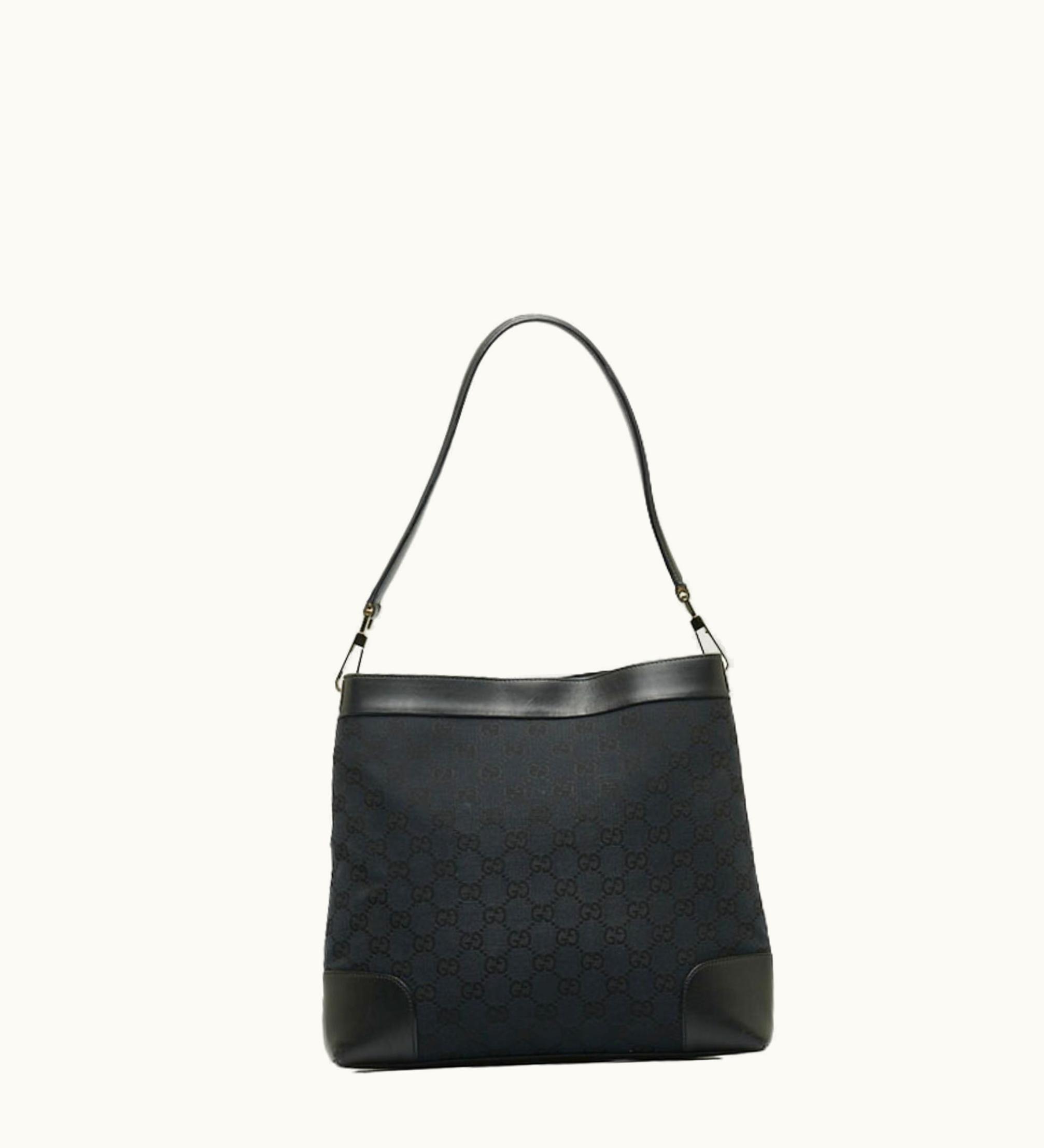 Gucci GG Canvas One Shoulder Bag 33900 Black Leather Women's