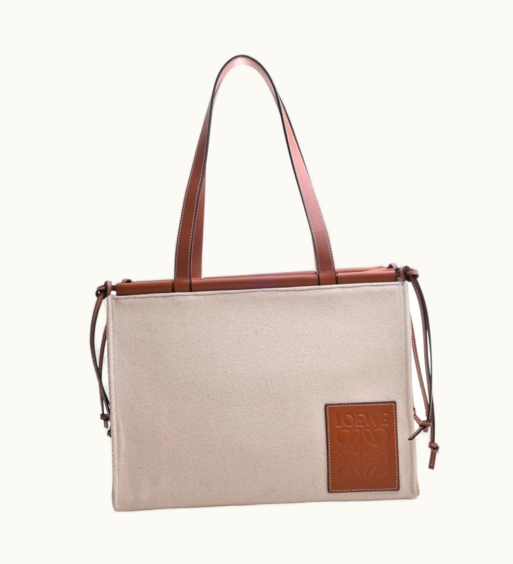 Loewe Canvas Leather Cushion Tote Anagram Bag Natural/Brown Ladies