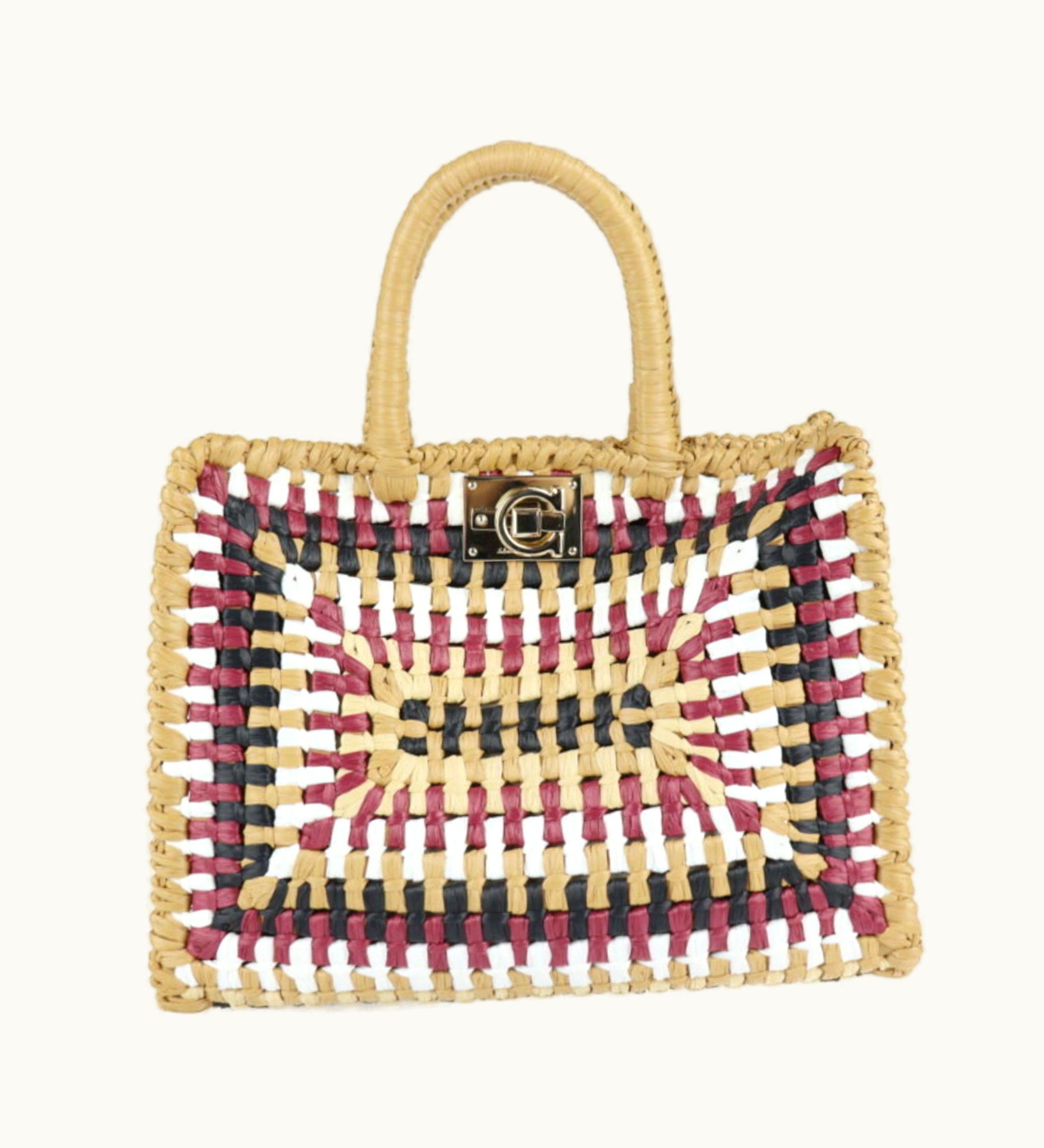 Salvatore Ferragamo Small Studio Bag Studio Bag Gancini Handbag Ee-21I101 Raffia Brown Series Multicolor Tote