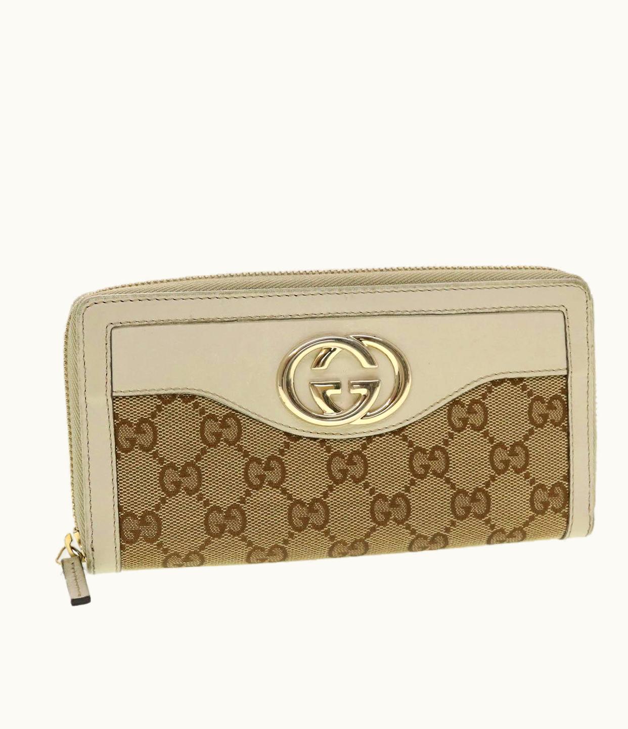 Gucci GG Canvas Long Wallet Beige White 308012