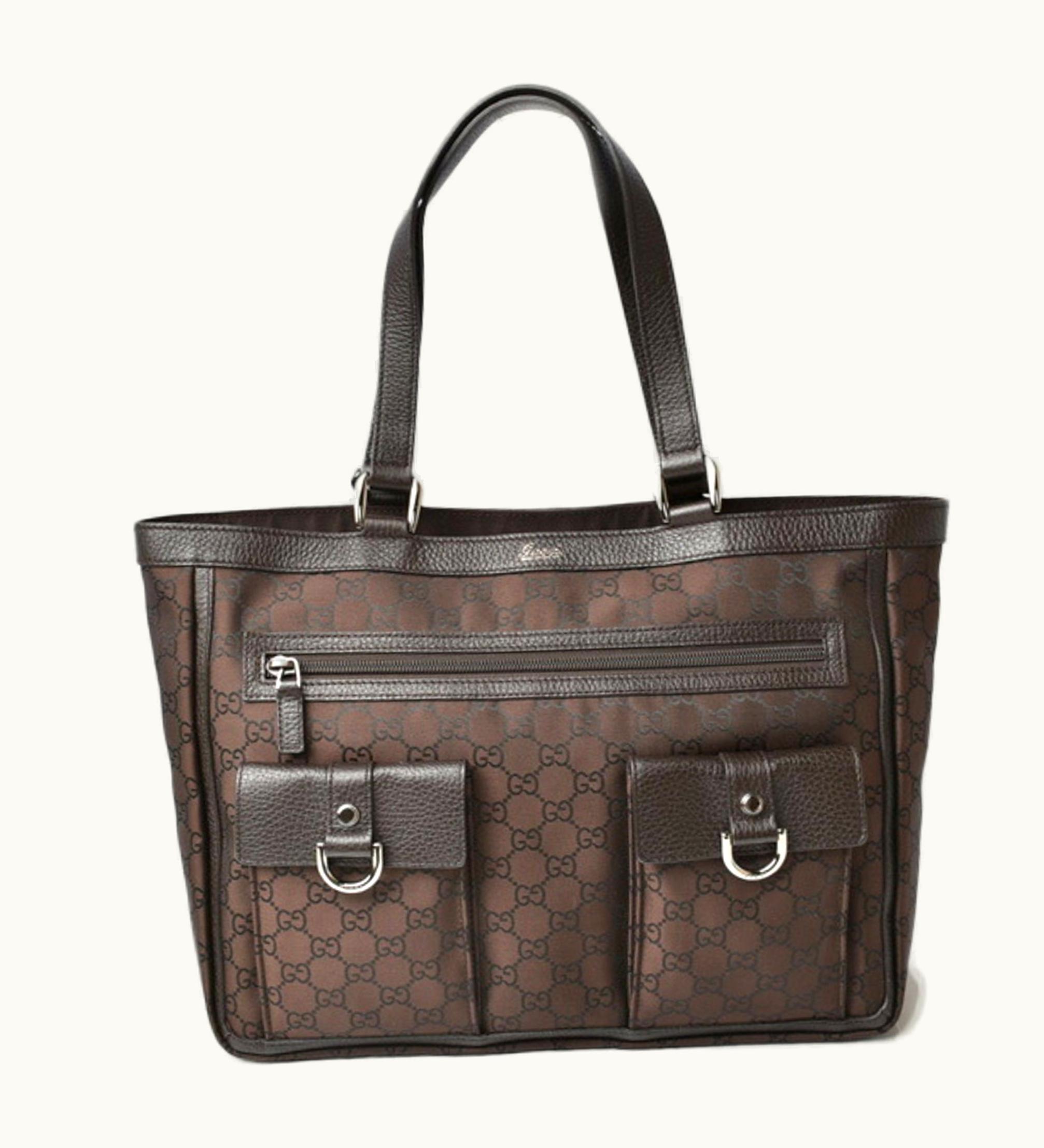 Gucci 268639 GG Nylon Canvas Tote Bag Dark Brown