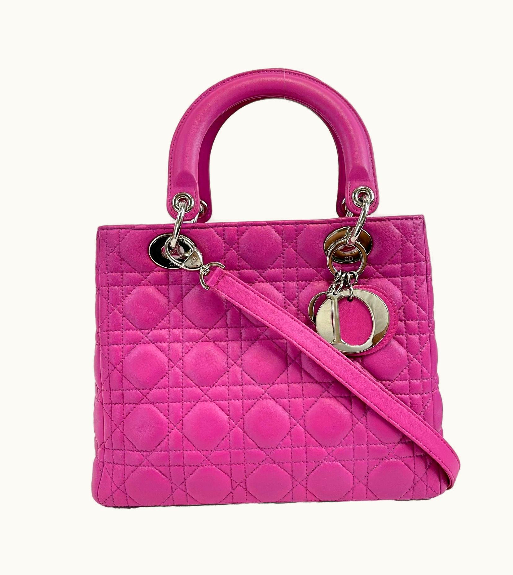 Dior Lady Dior Cannage Medium Rani Pink Top Handle Shoulder Strap