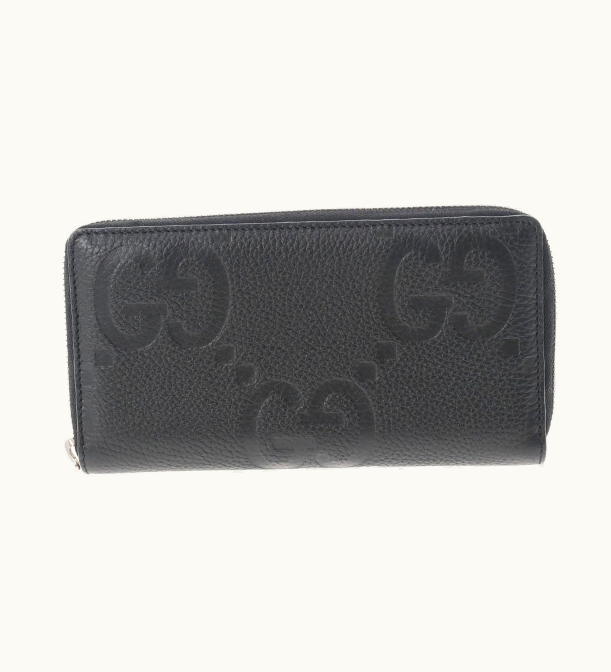 Gucci Jumbo GG Zippy Black 739484 Unisex Leather Long Wallet