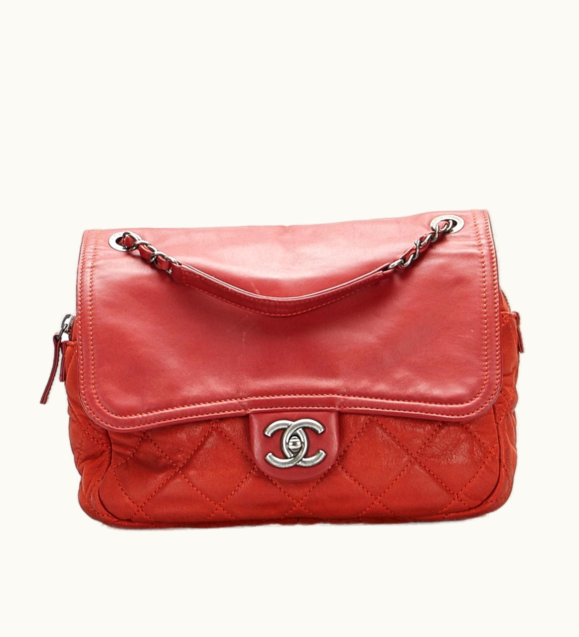 Chanel Coco Mark Chain Shoulder Bag Red Leather Ladies