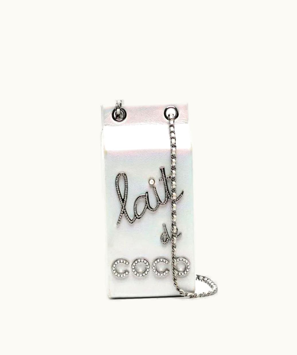 Chanel Iridescent Silver Lait De Coco Milk Carton Bag Grocery Luxe Shoulder Silver