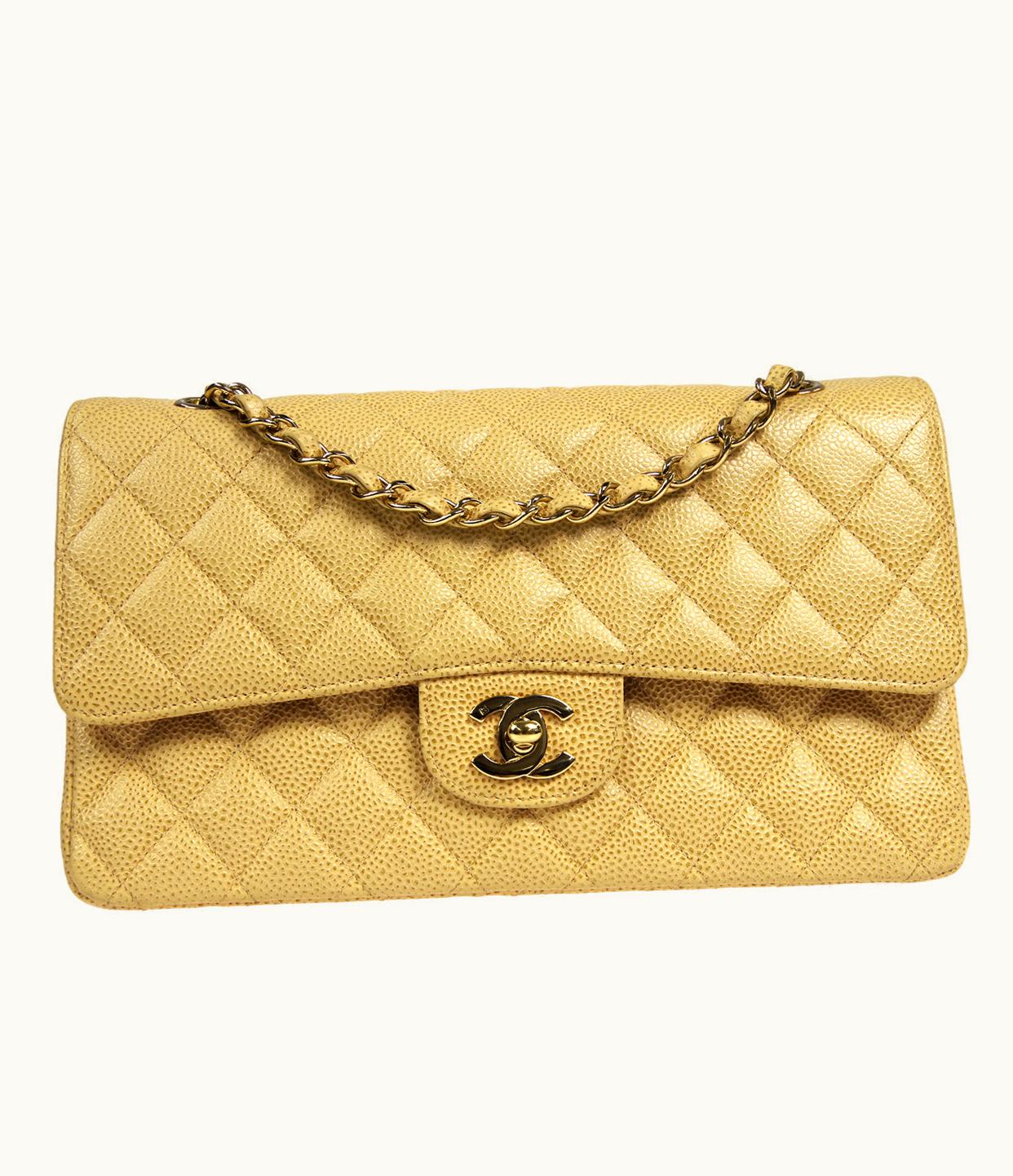 Chanel 2001-2003 Classic Double Flap Medium Beige Caviar 27228
