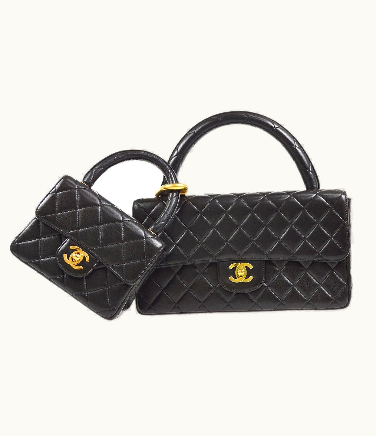 Chanel 1994-1996 Classic Single Flap Handbags Set Black Lambskin 72957