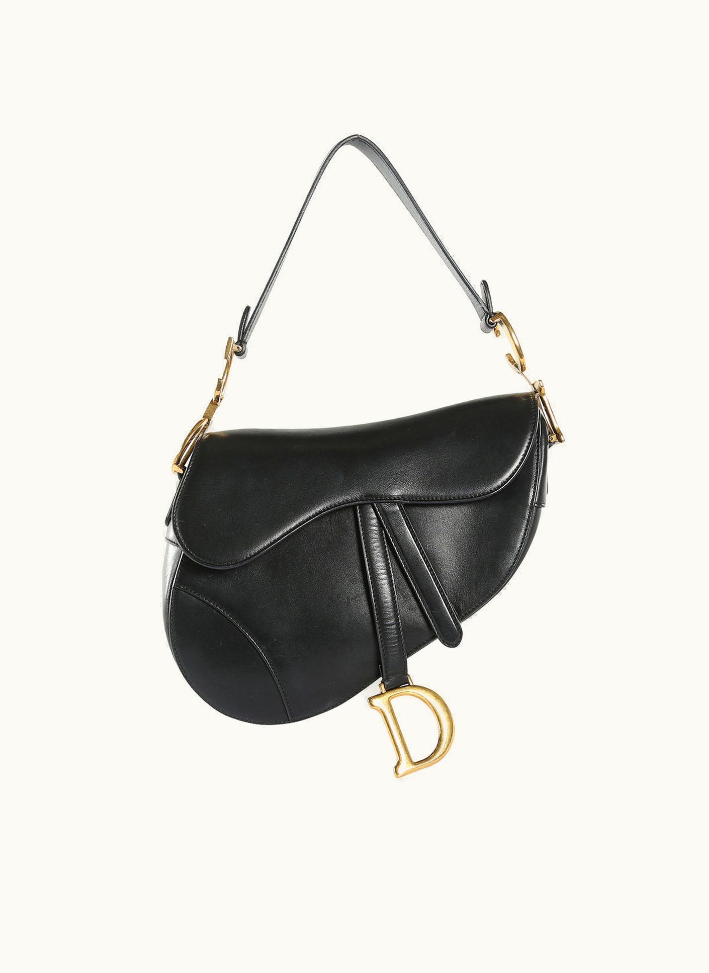 Dior Christian Dior Black Calfskin Leather Saddle Bag