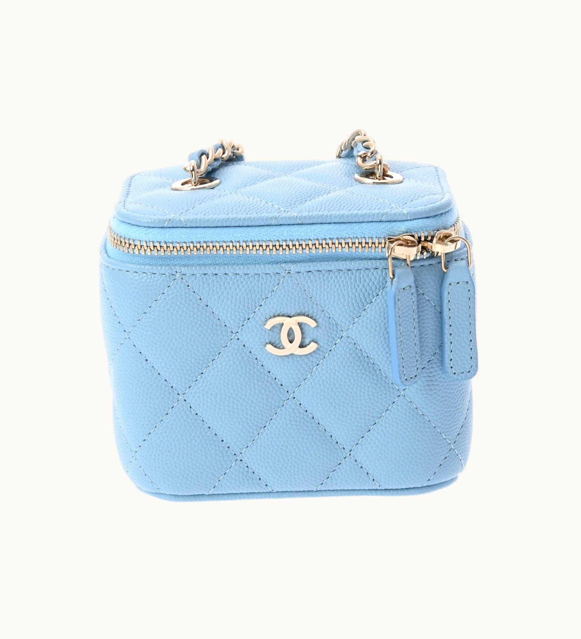 Chanel Small Vanity Chain Shoulder Blue Champagne Ap1340 Women's Caviar Skin Bag