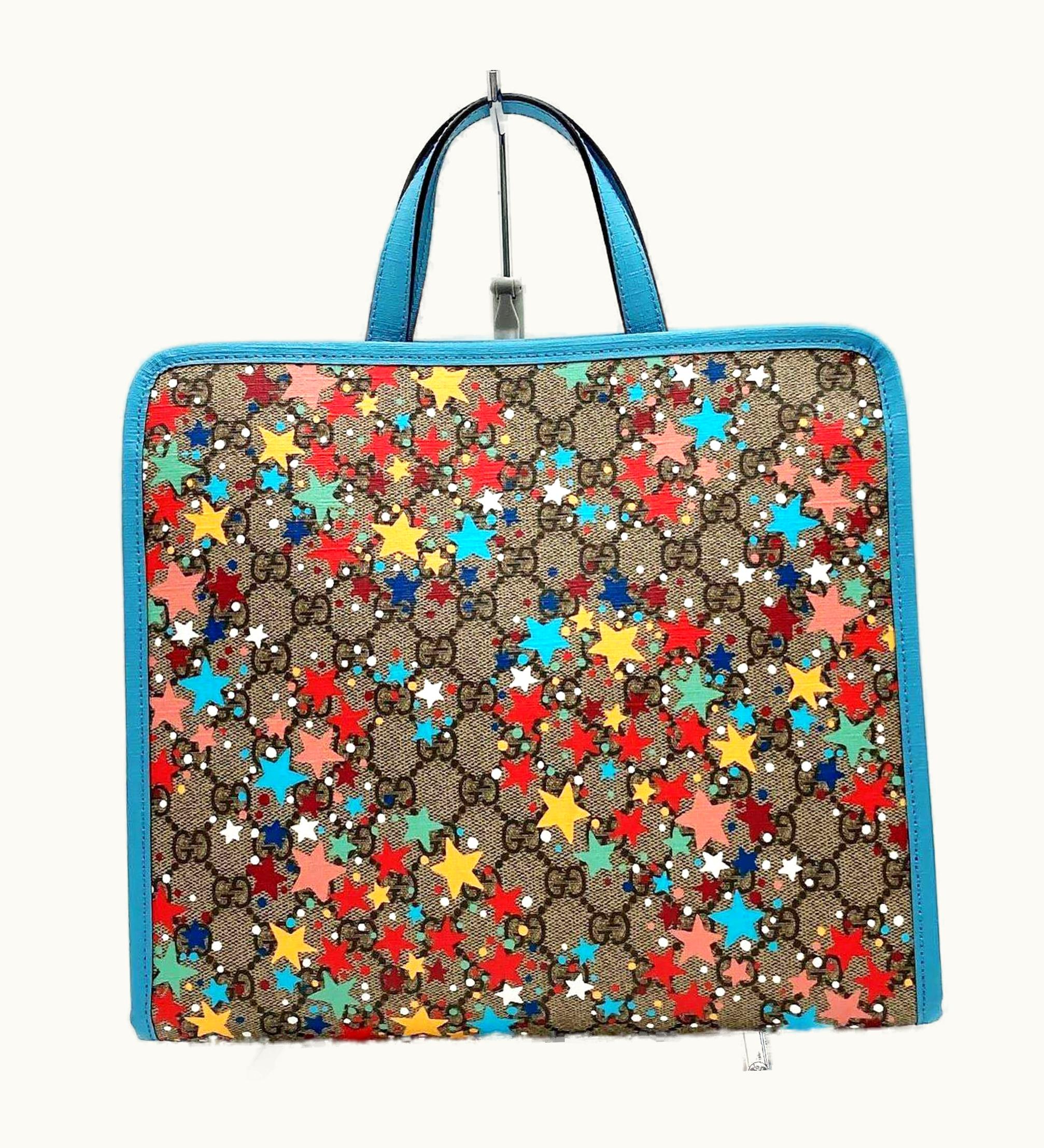 Gucci GG Supreme Star Tote Bag Handbag Light Blue X Beige Pattern Print Ladies 605614