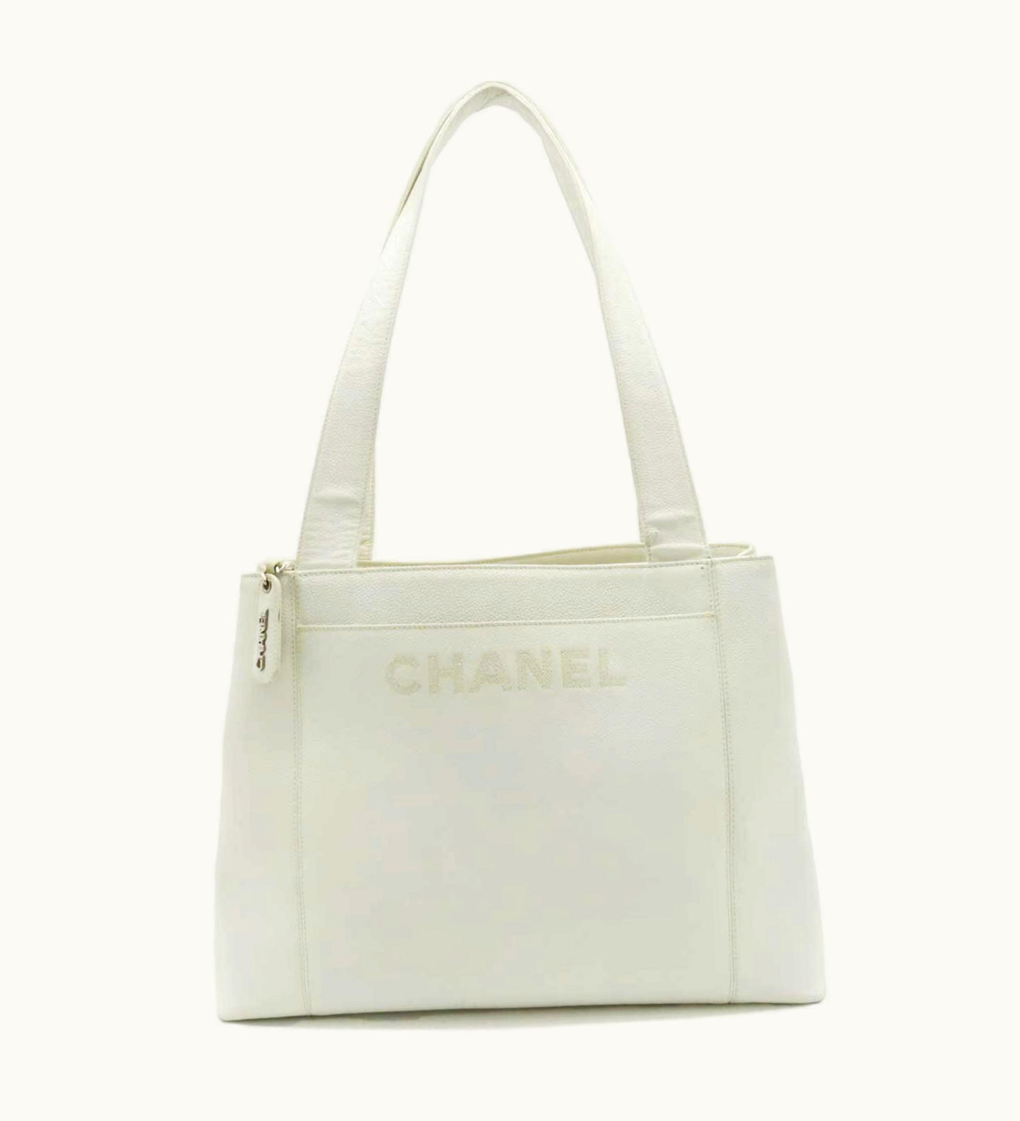 Chanel Tote Bag Shoulder Caviar Skin Leather White