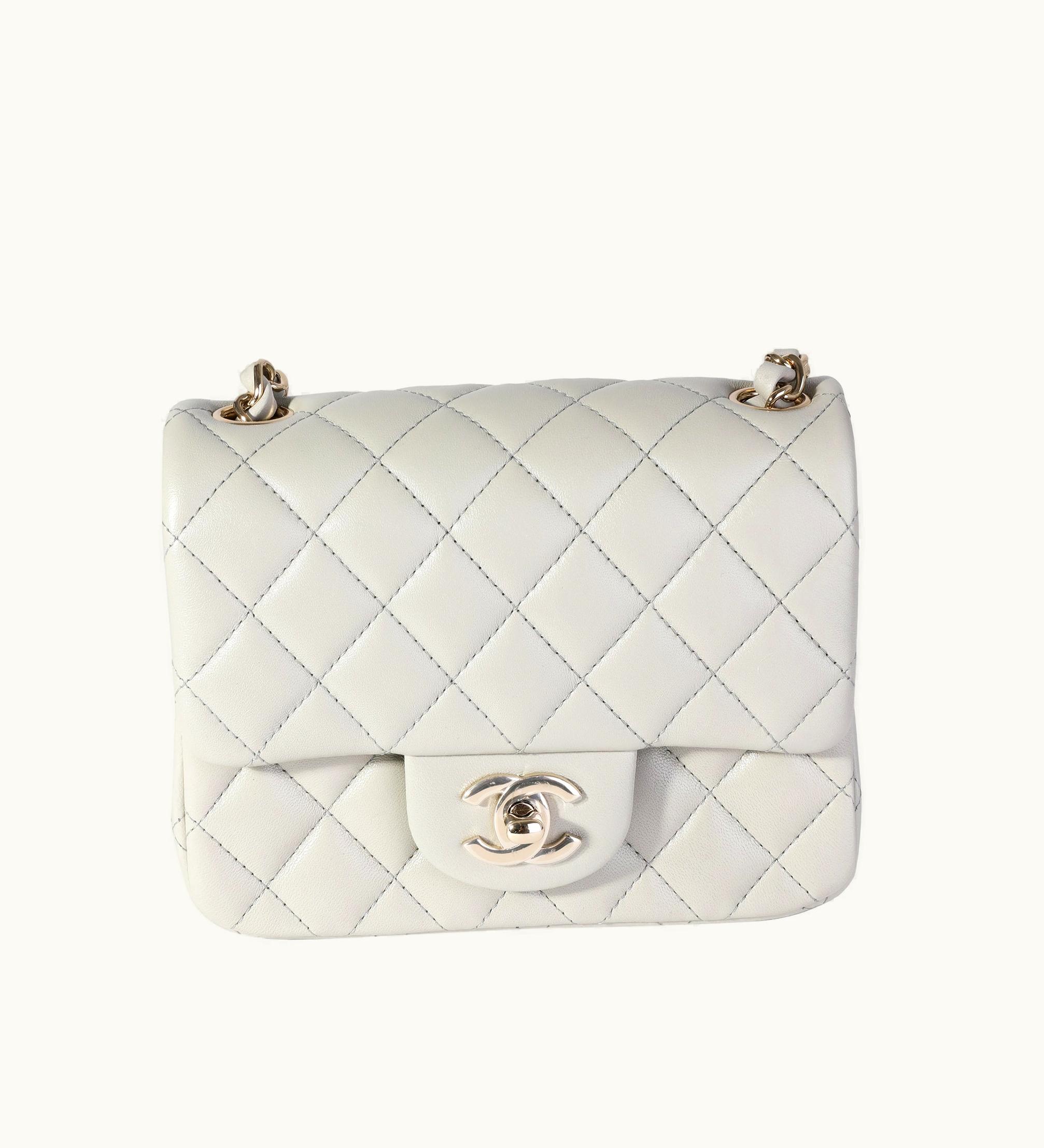 Chanel Mini Classic Square Flap Crossbody Bag Light Grey Lambskin