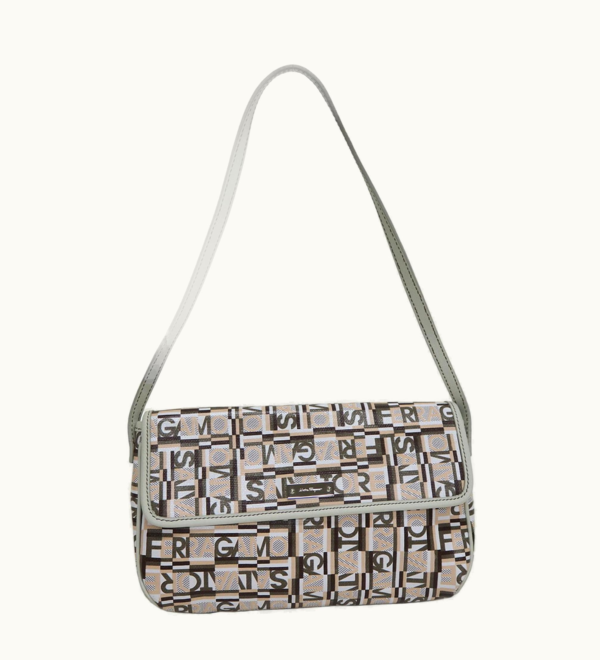 Salvatore Ferragamo Pvc, Leather Shoulder Bag Beige