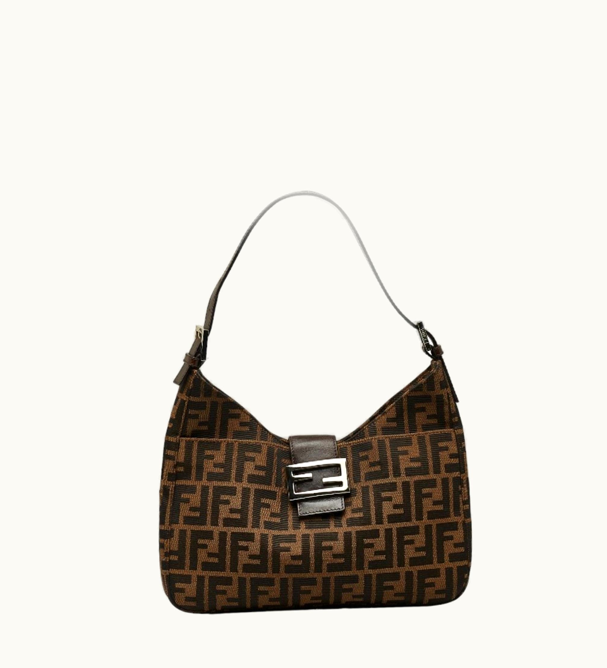 Fendi Zucca Mamma Bucket Shoulder Bag 26569 Brown Canvas Leather Women's