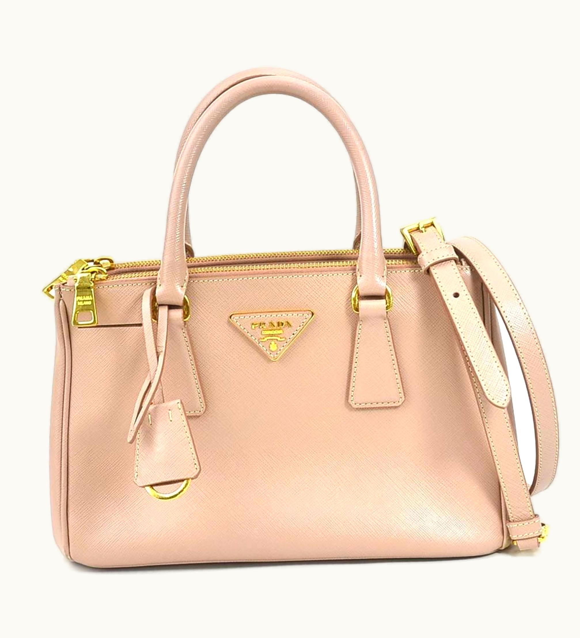 Prada Handbag Shoulder Bag Leather Pink Beige Gold Ladies