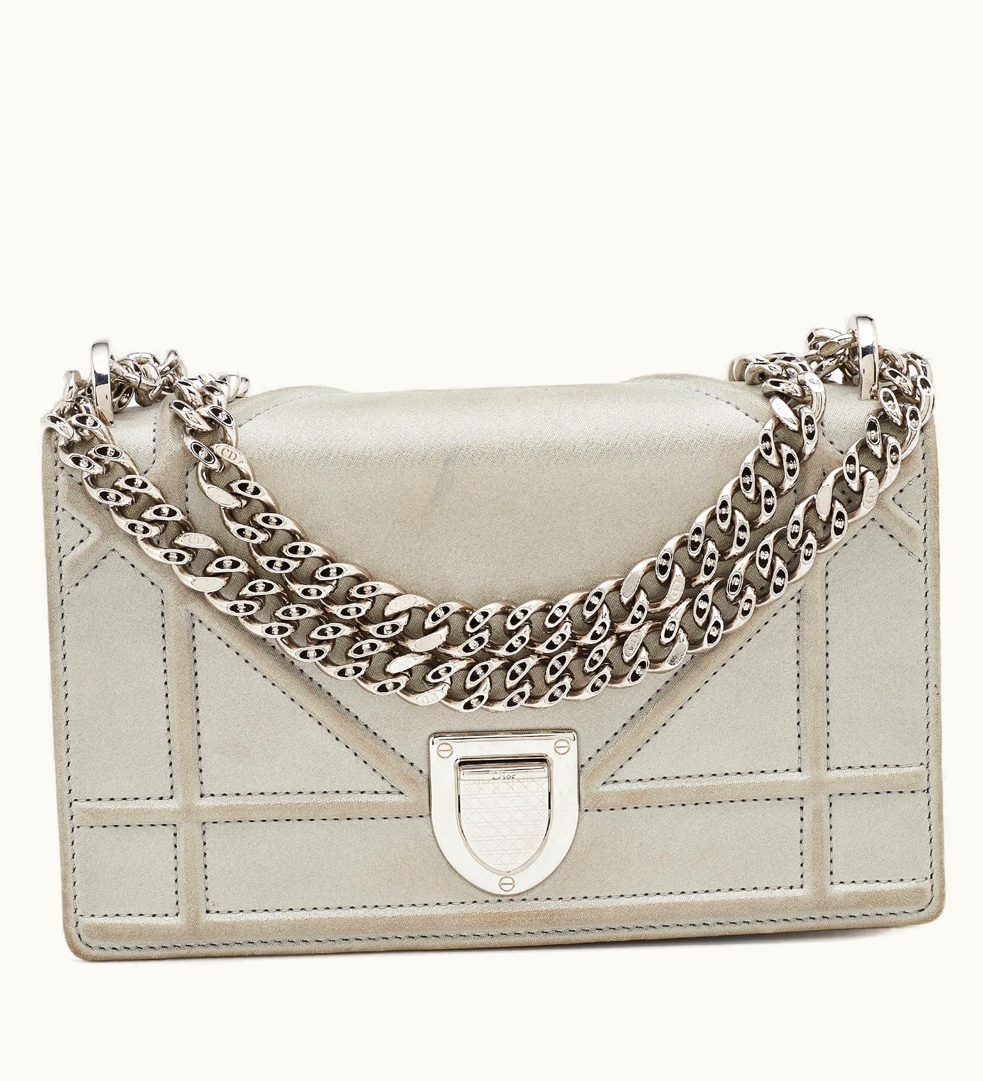 Dior Grey Shimmering Leather Mini Ama Crossbody Bag