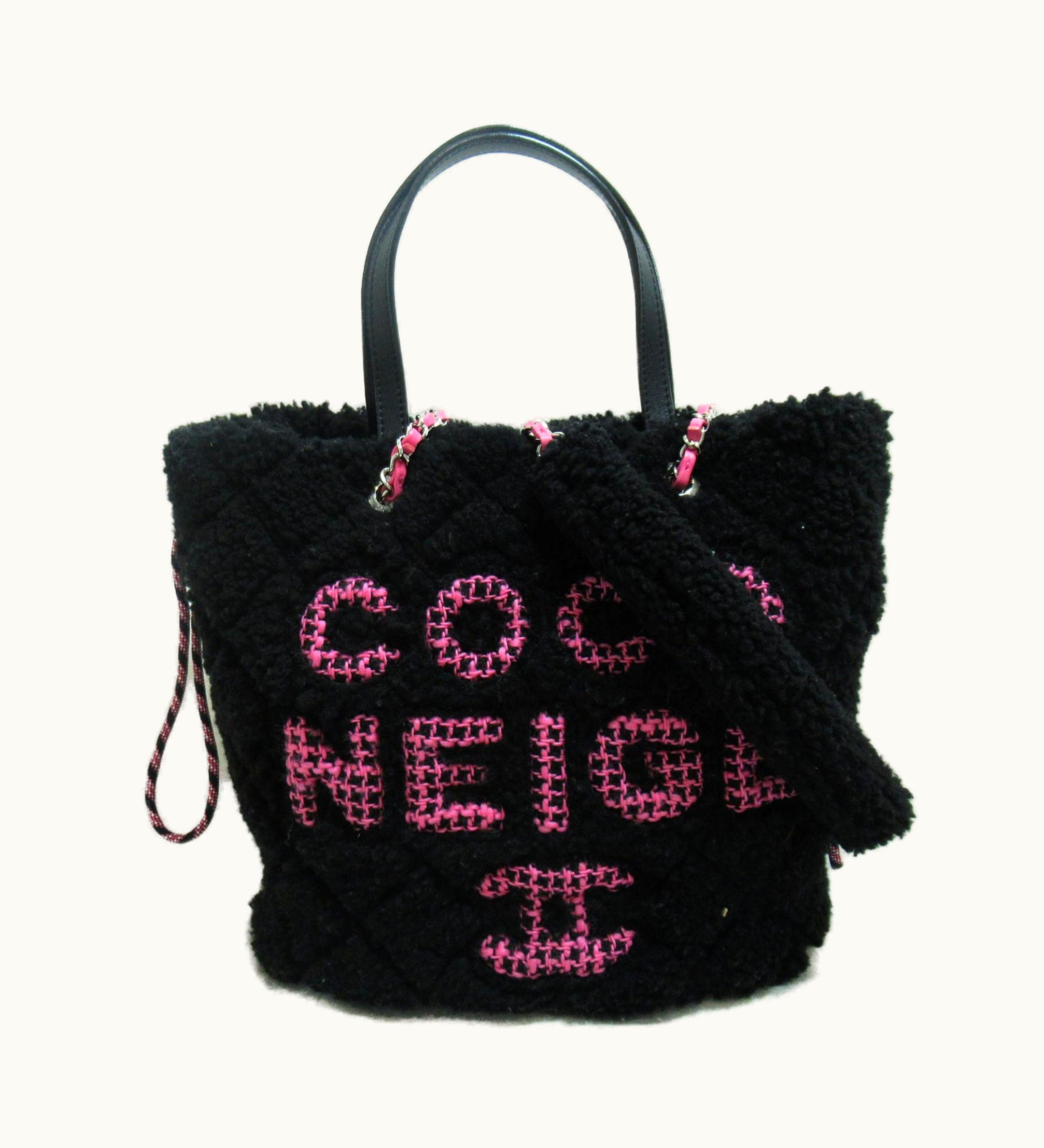 Chanel Coco Neige 2Way Handbag Black Pink Leather Pile As0981