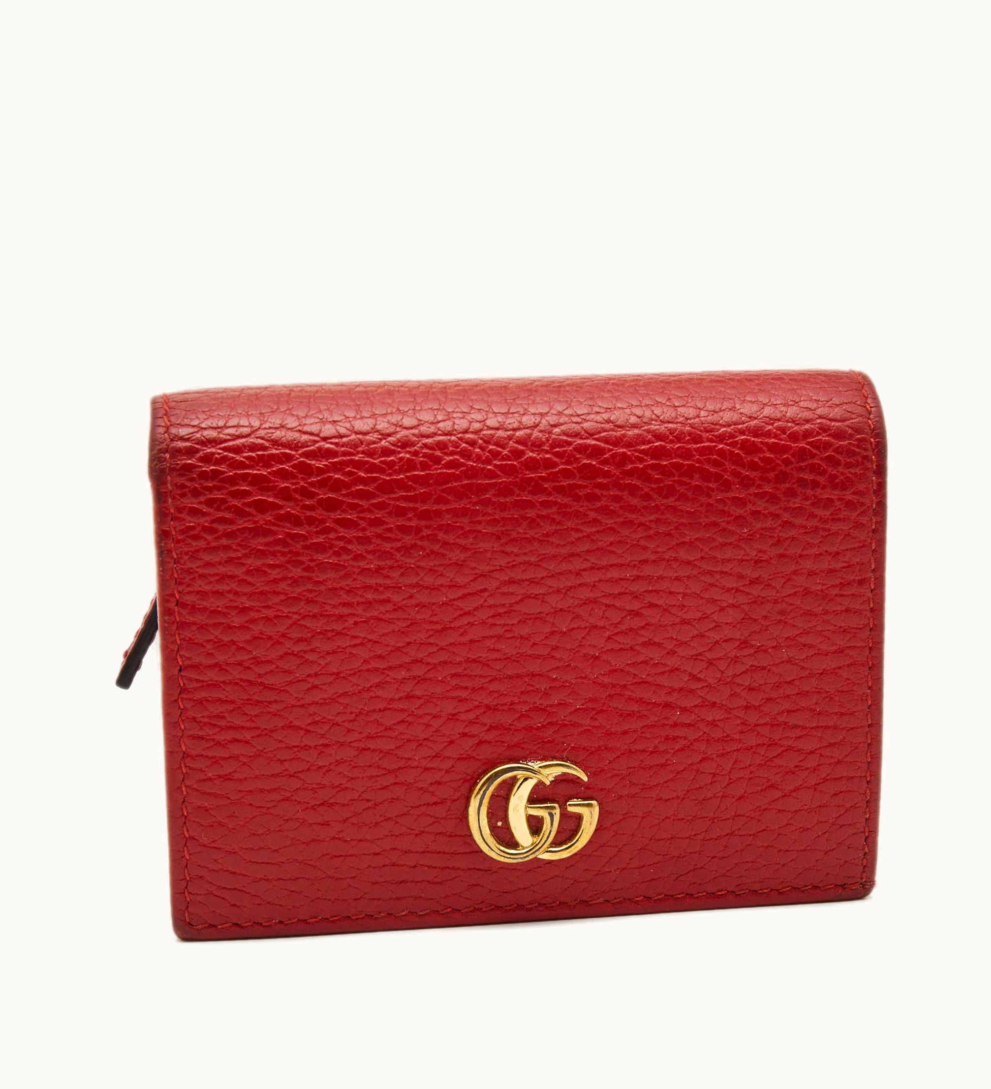 Gucci Red Leather GG Marmont Flap Card Case