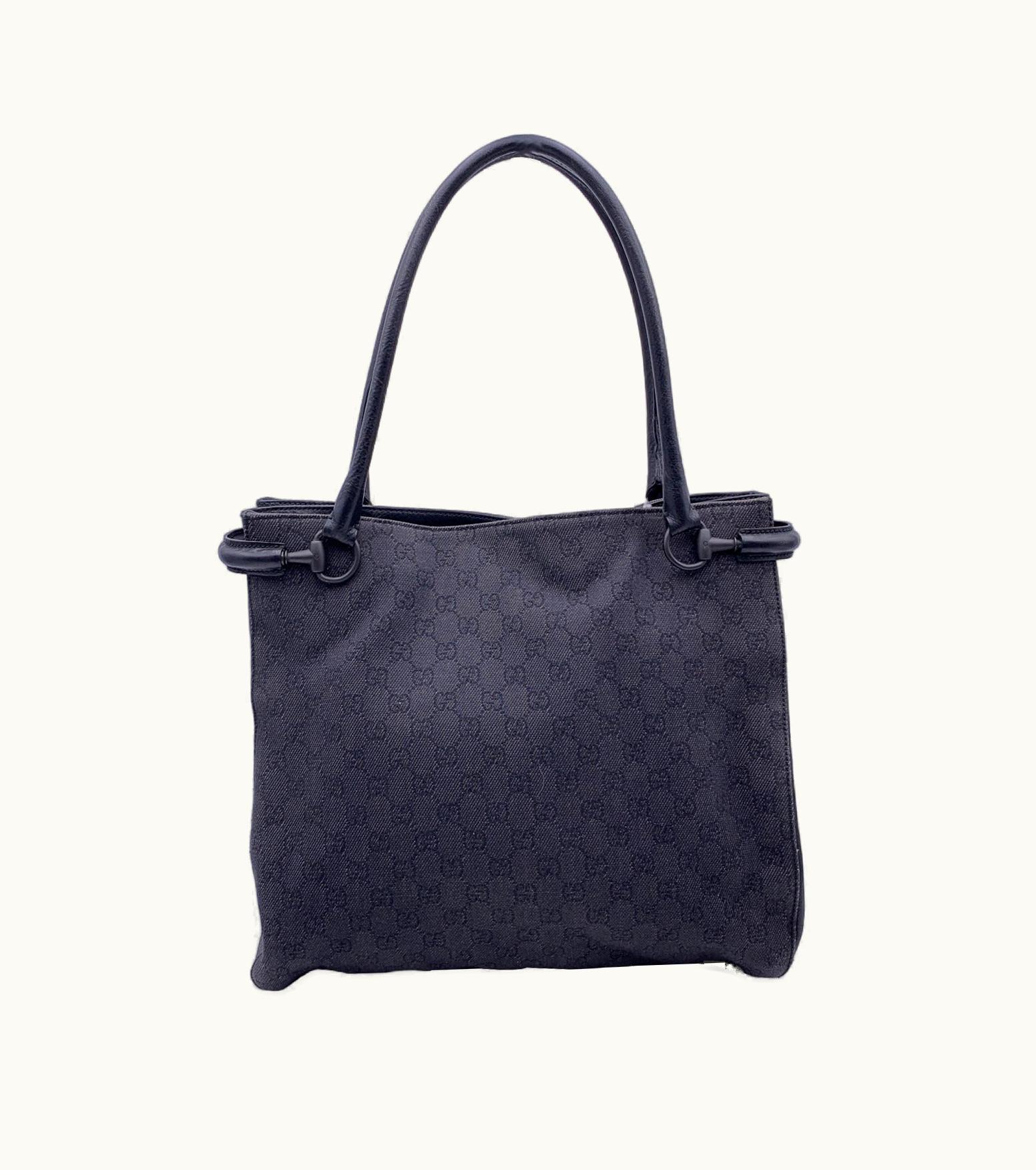 Gucci Black Denim Canvas Shoulder Bag Shopping Tote