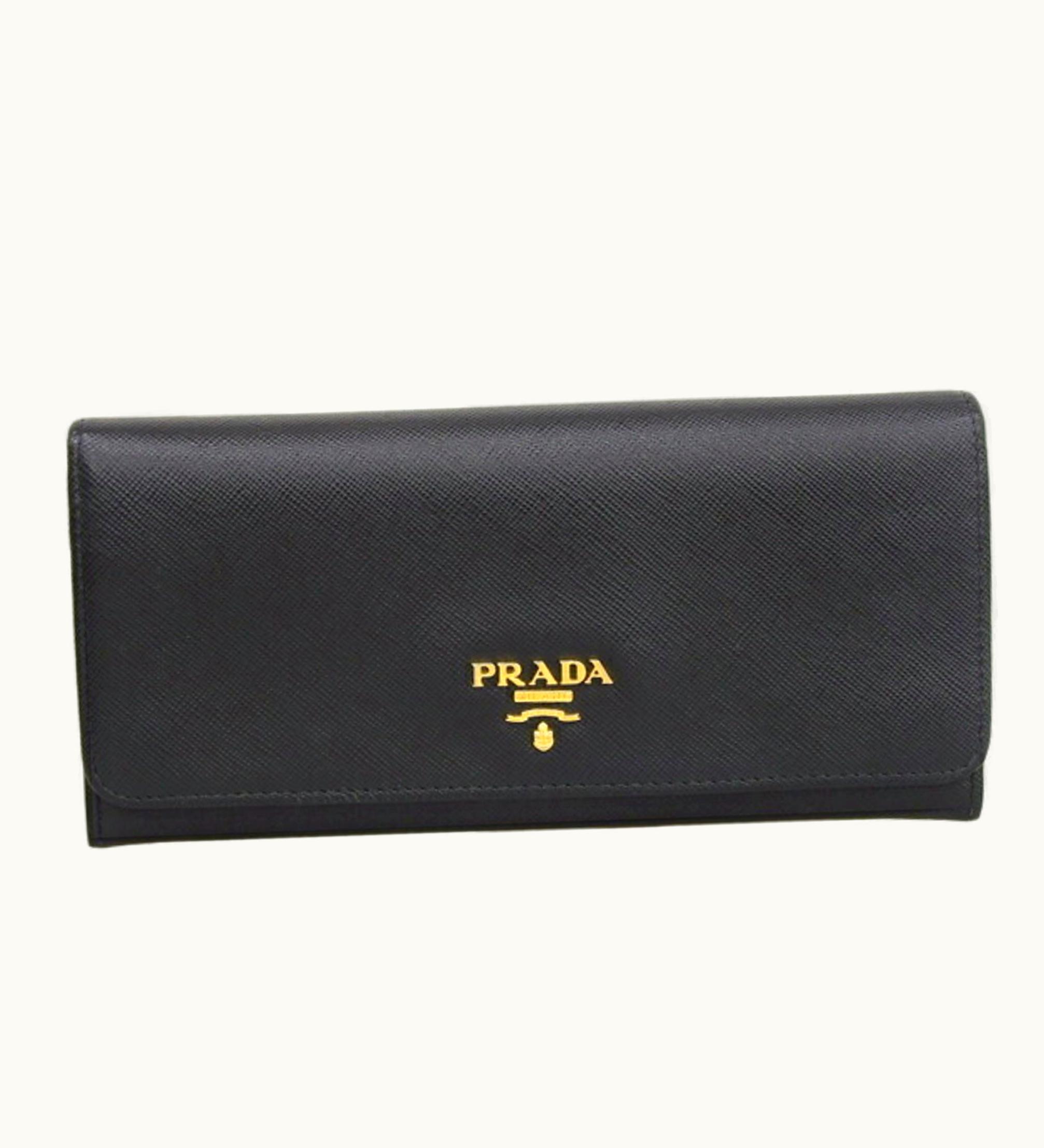 Prada Saffiano Metal Bi-Fold Long Wallet 1M1132 Black Ladies