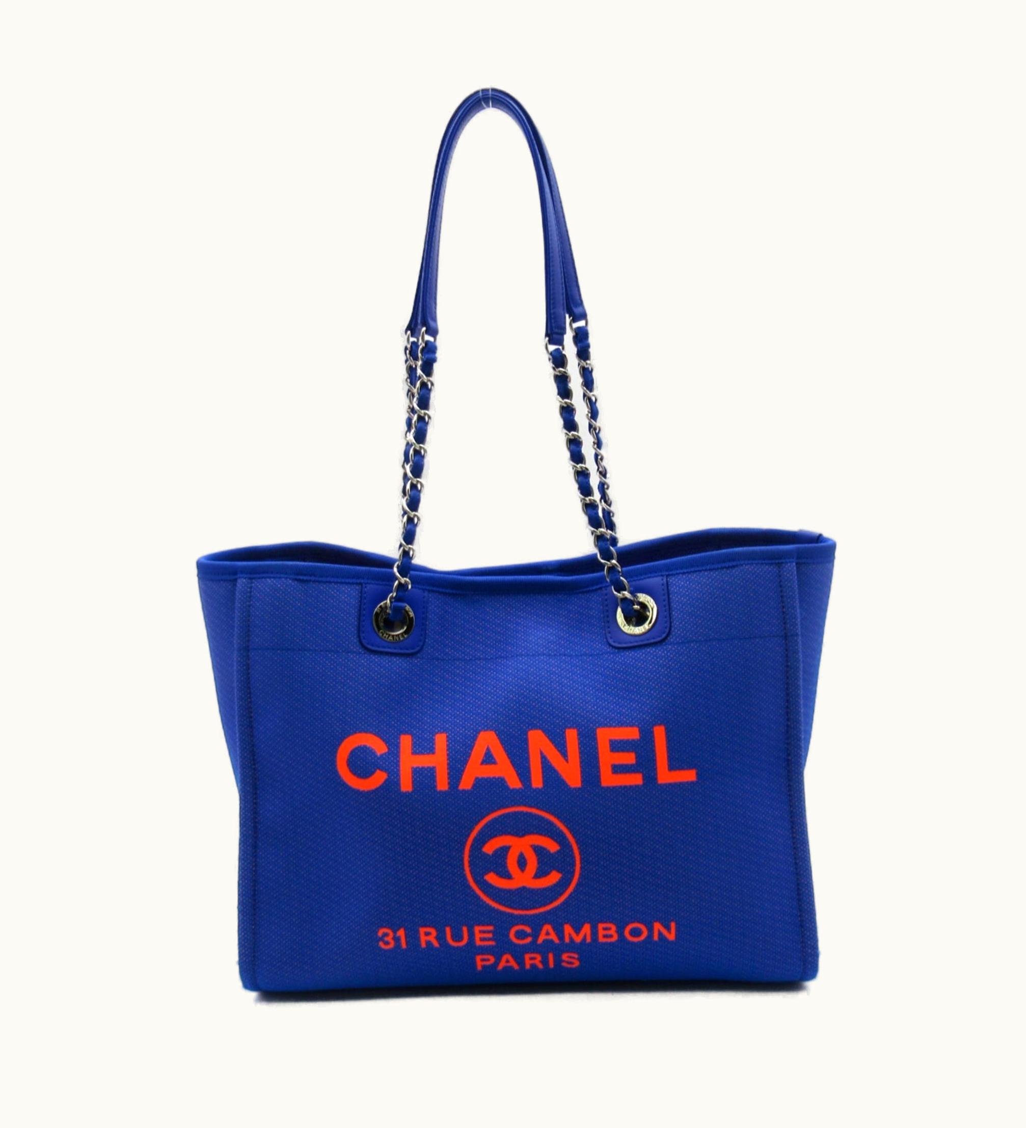 Chanel Deauville Line Tote Bag Blue Orange Canvas