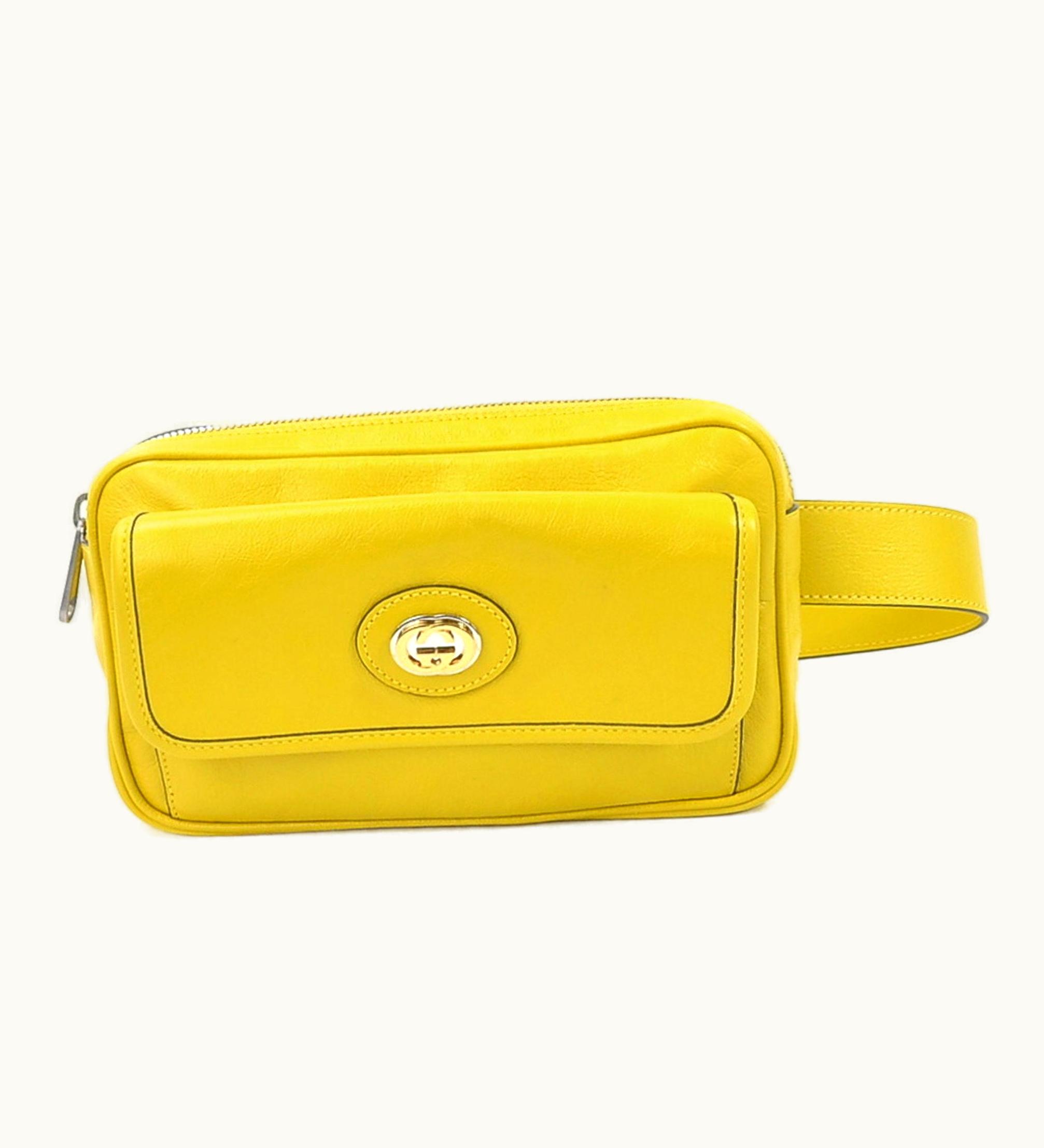 Gucci Waist Bag Belt Interlocking G Leather Yellow Silver Unisex 598080