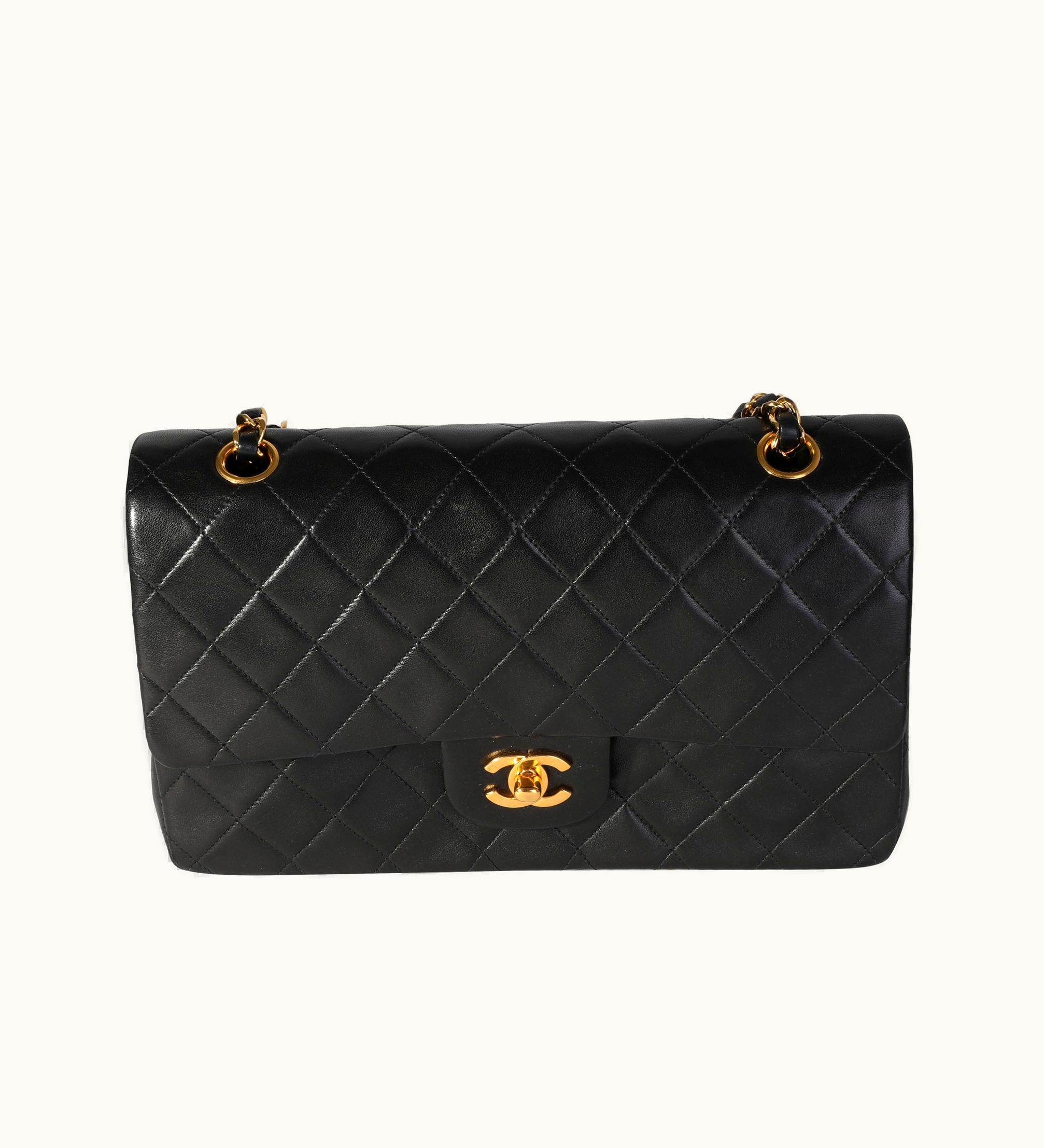 Chanel Vintage Black Quilted Lambskin Classic Medium Double Flap