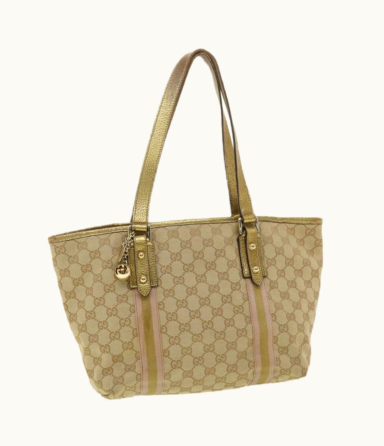 Gucci GG Canvas Tote Bag Beige Gold 137396