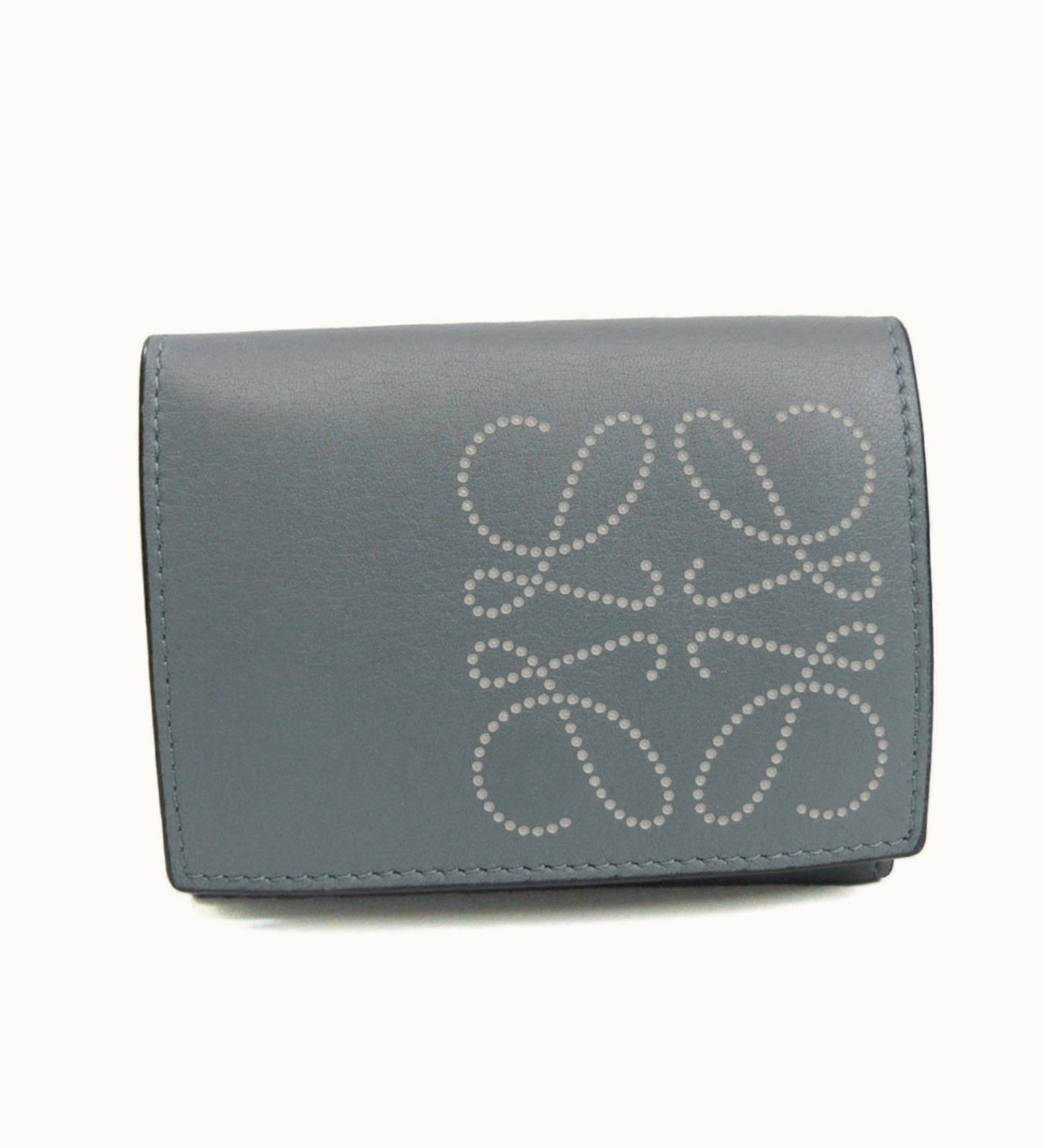 Loewe Anagram C500Tr2X01 Women's Leather Wallet [Tri-Fold] Light Blue Gray