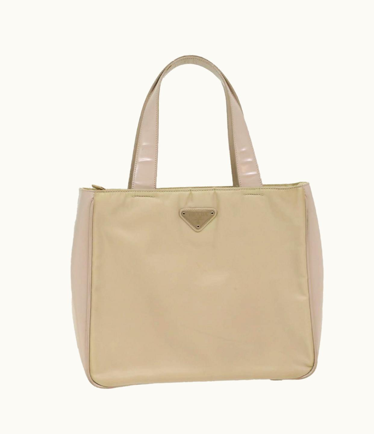 Prada Hand Bag Nylon Leather Beige Ivory